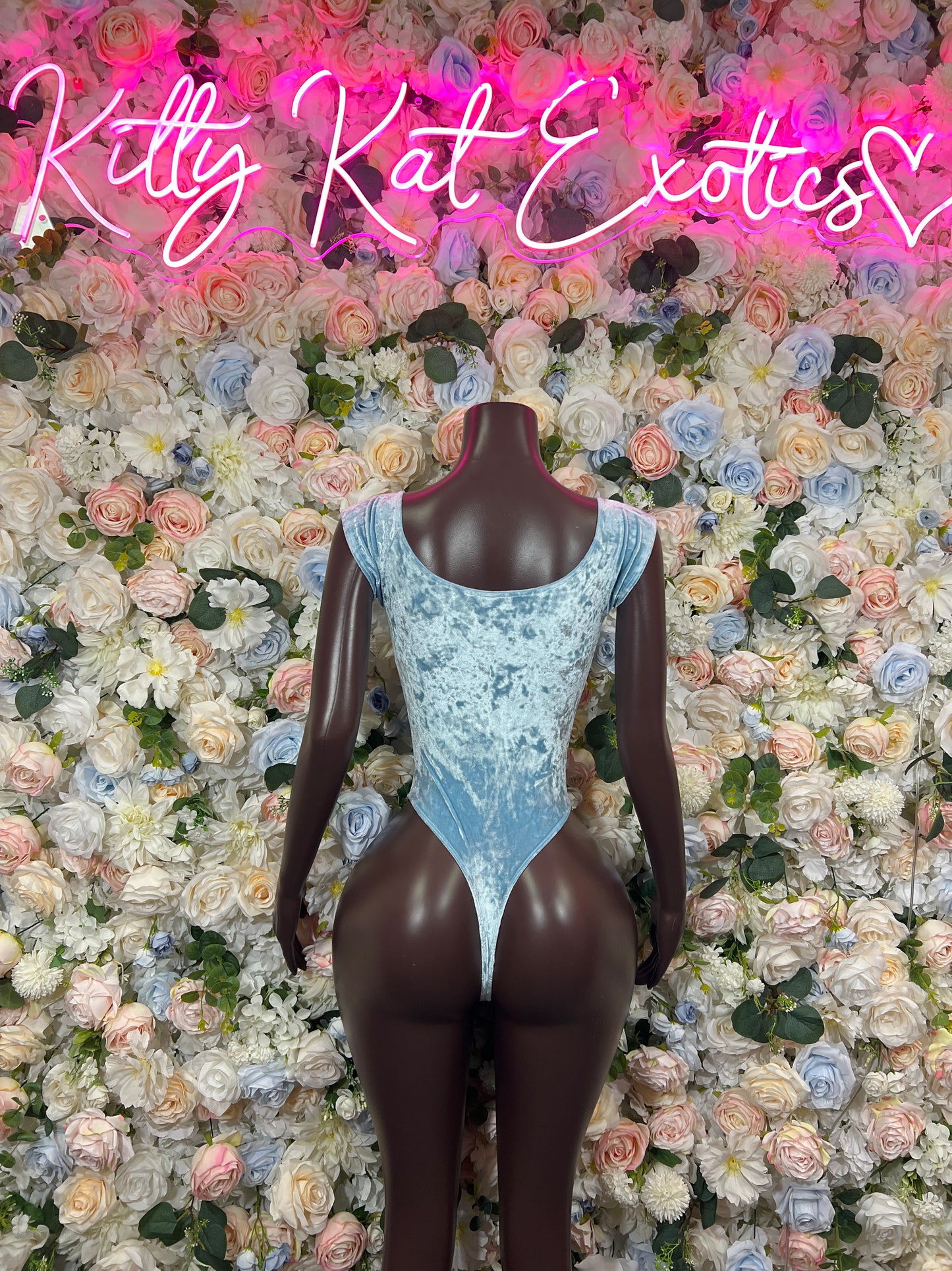 Baby Blue Velvet Bodysuit - One Piece Exotic Dancewear for Bartenders Rave Outfits Clubwear