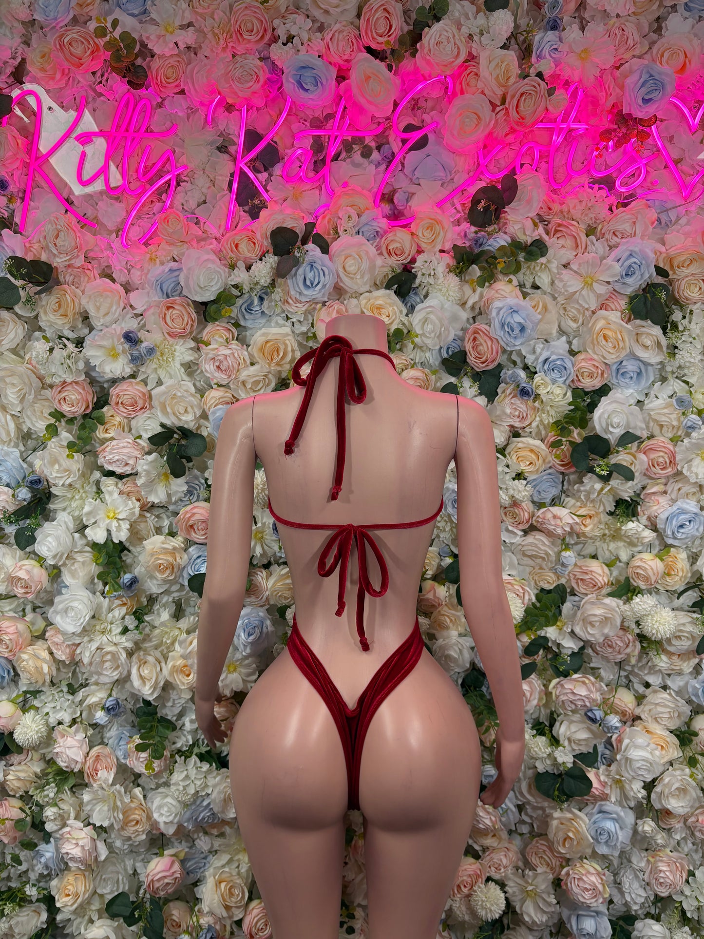 Christmas Bottlegirl Outfit Red Velvet One-Piece Ravewear Exotic Dancewear for Performers, Raves, & Festival Clothing