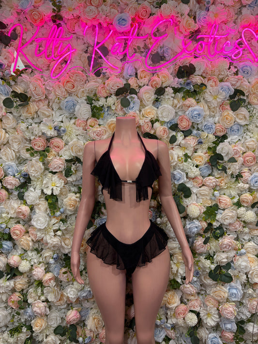 Black Two Piece Bodysuit - Sexy Exotic Dancewear Festival Outfit, EDM Rave Clubwear