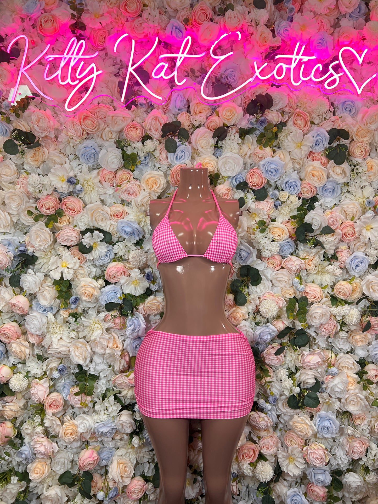 Pink Print Two Piece Skirt Rave Wear