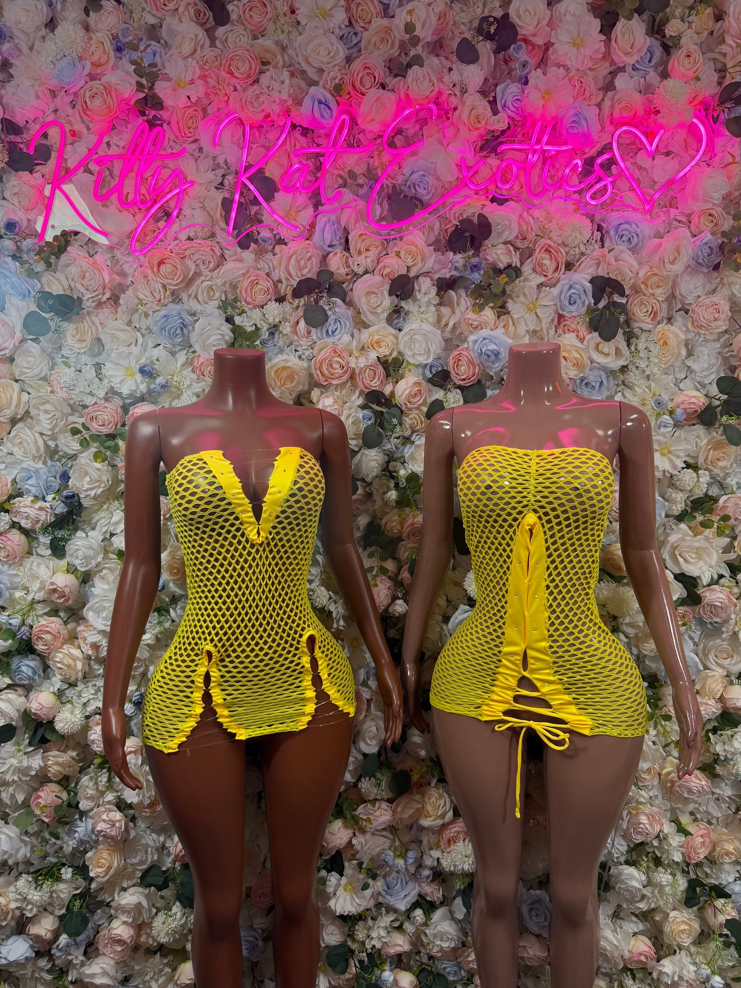 Yellow Fishnet Bodysuit: Rave Outfit, Exotic Dancewear