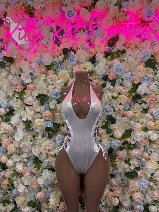 Bottlegirl Bodysuit Silver Metallic Bodysuit - Hologram Design | Exotic Dancewear Bartender Oufit