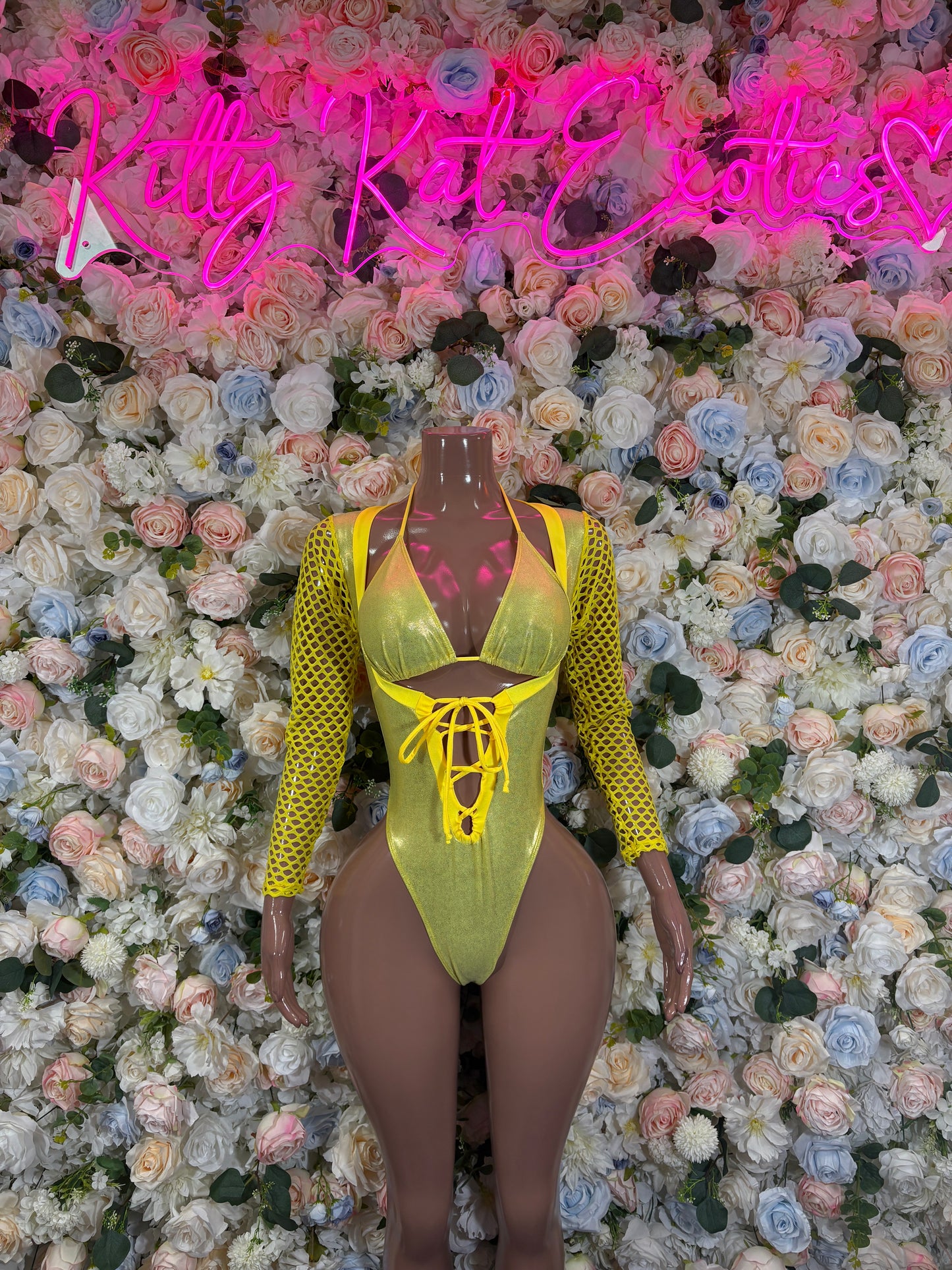 Bottlegirl Metallic Yellow Bodysuit: Rave Outfit, Festival Clothing