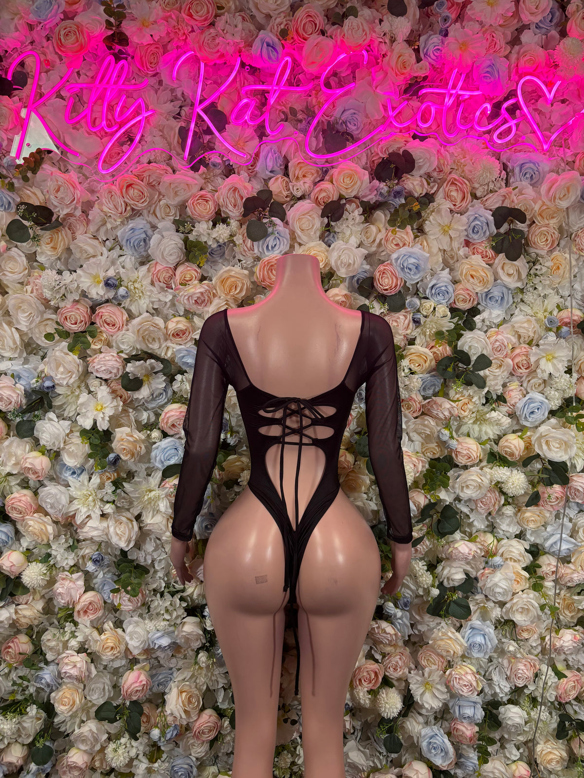 Bottlegirl Gold Metallic Cutout Lace Up  Bodysuit Mesh Sleeves High Cut Rave Festival Exotic Dancewear