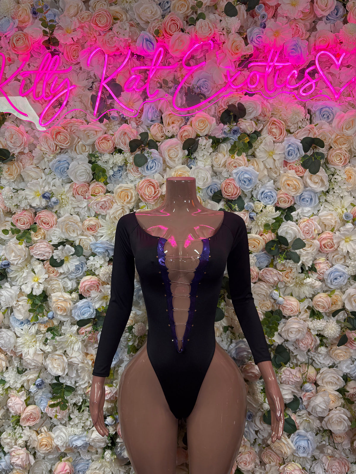 Black Bottlegirl Bodysuit Bartender One Piece Outfit Clubwear VIP Bottle Service Uniform Sexy Romper