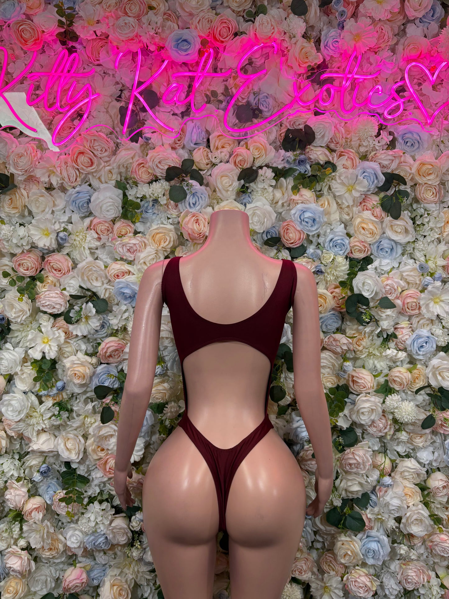 Burgundy Bodysuit Rave Festival Outfit - Exotic Dancewear