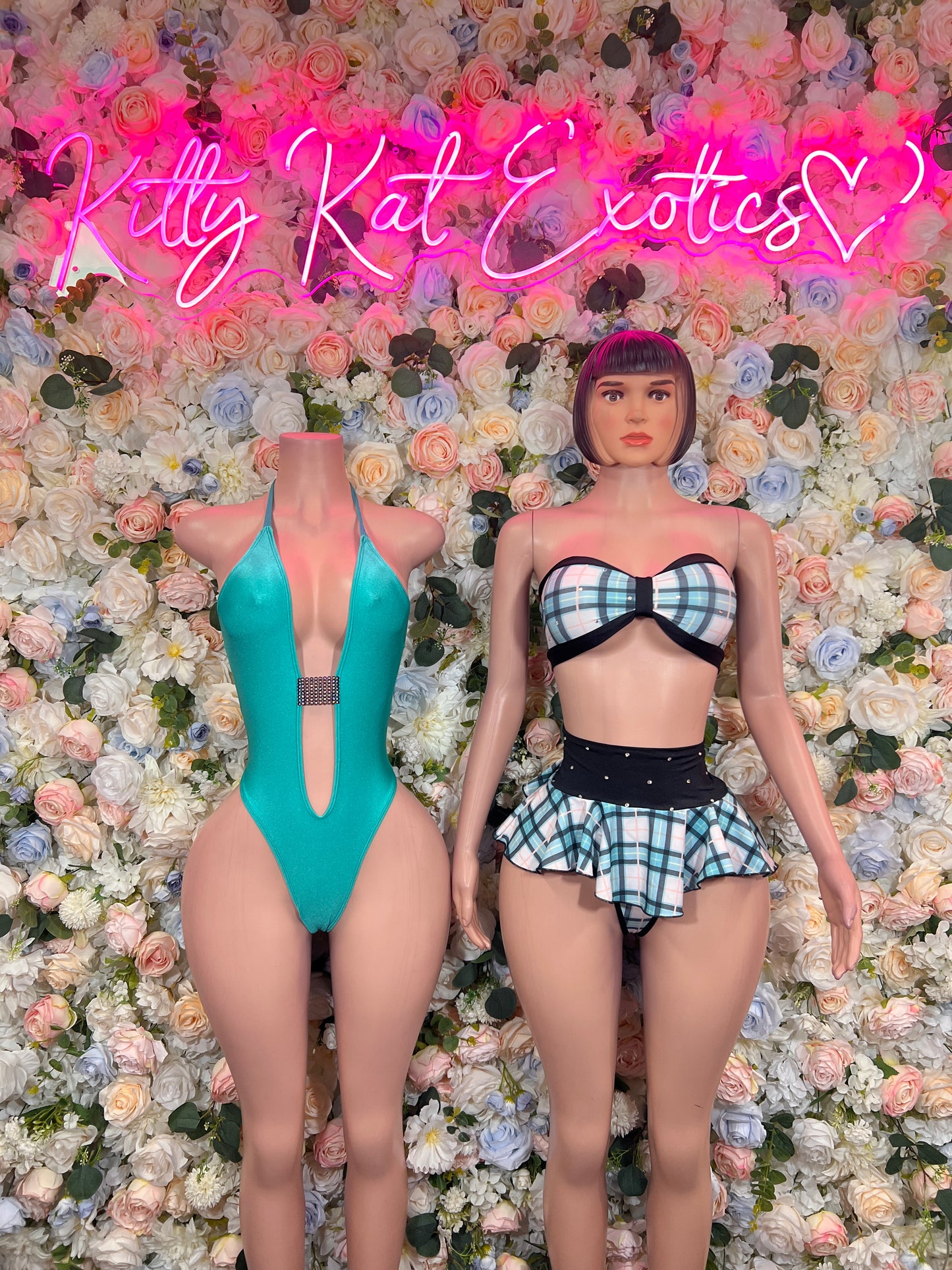 Teal Plaid Two Piece Skirt Set, Rave Festival Outfit