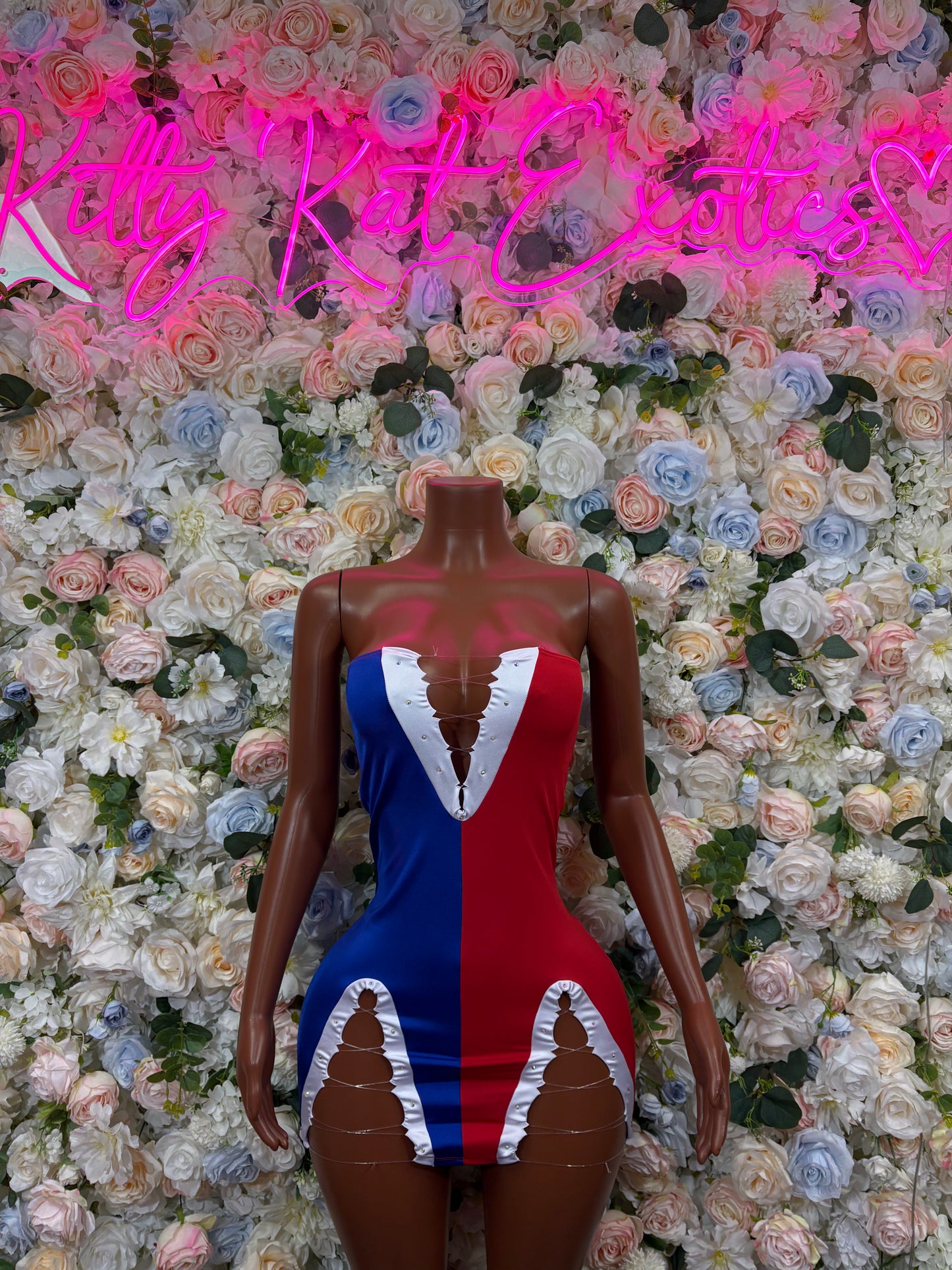 Dominican Flag Dress Bodysuit, One Piece Bartender Outfit, Parade Costume, Festival Rave Wear