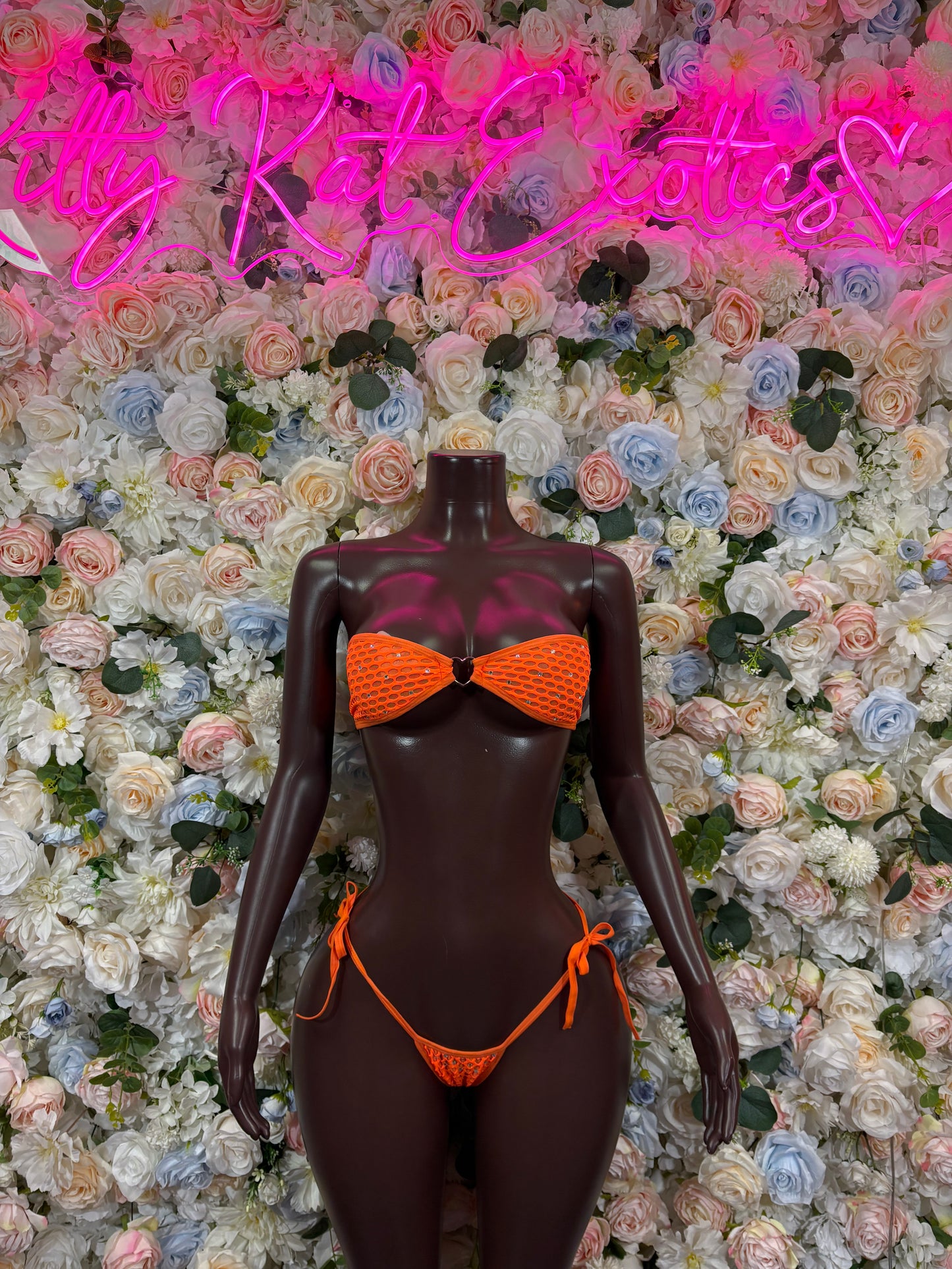 Festival Bikini Orange Fishnet Two-Piece  – Summer Festival & Rave Wear Exotic Dancewear