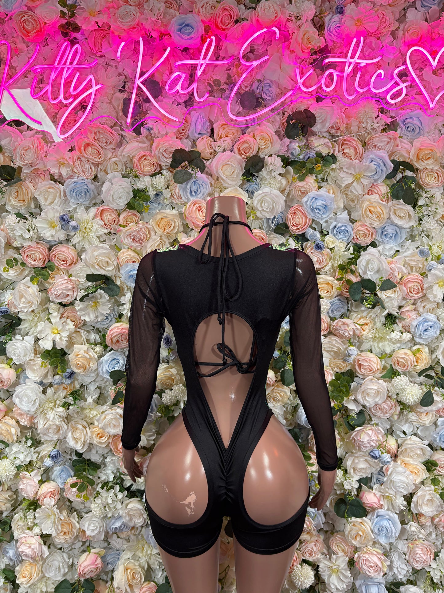 Bottlegirl One-Piece Bodysuit Green Non Mettalic  Lightening - Custom Design | Exotic Dancewear for Performers, Raves, & Nights Out