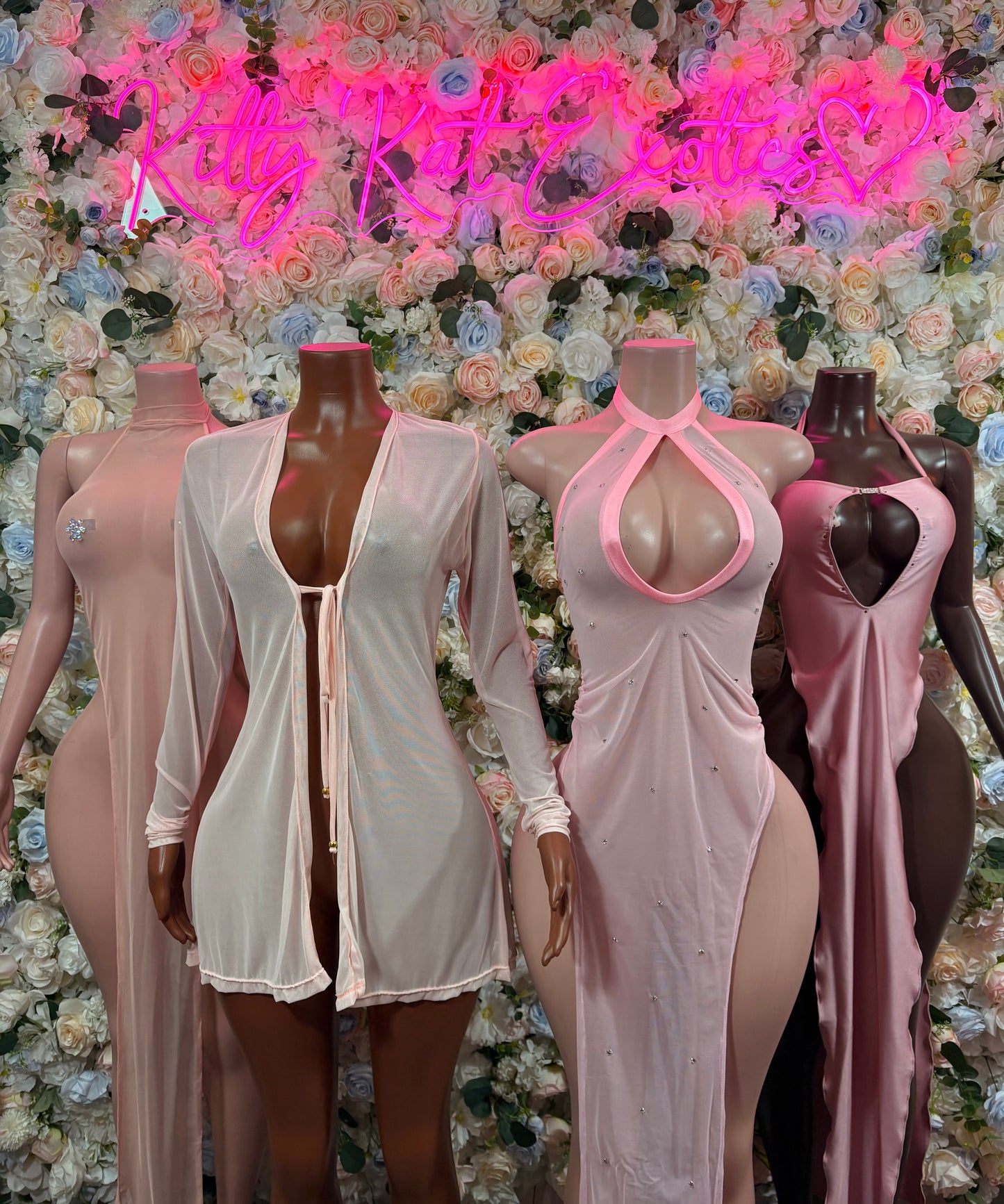 Pink Mesh Gown - Elegant Exotic Dancewear, Formal Evening Dress, Date Night Maxi Gown