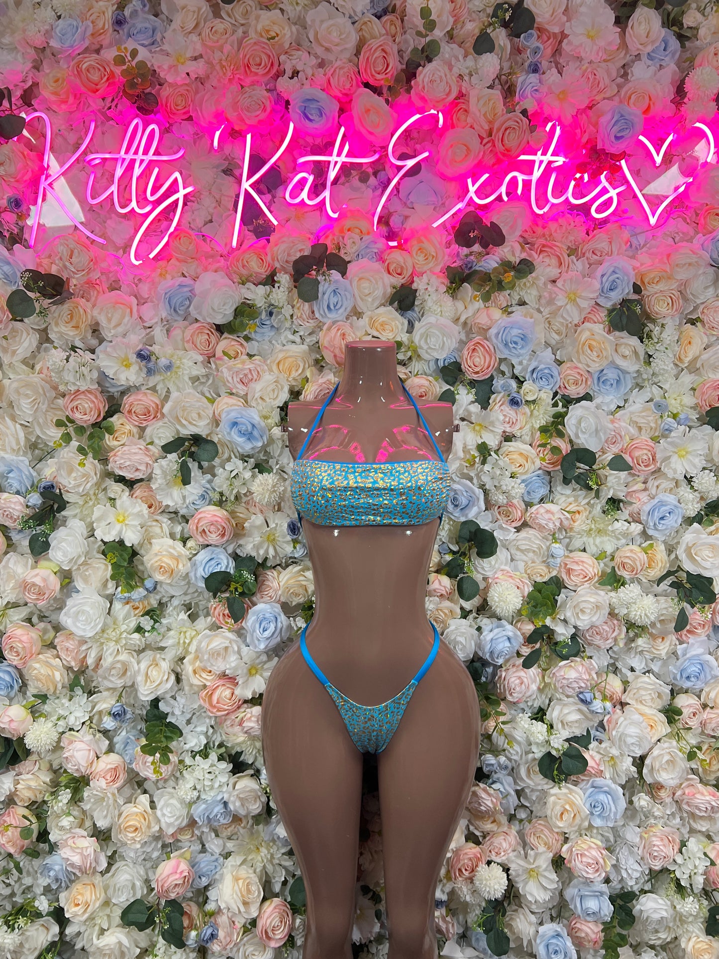 Rave wear Aqua Cheetah Two Piece Outfit, Bartender Uniform, Rave Festival Wear, Exotic Dancewear, Clubwear Costume, Waitress Set