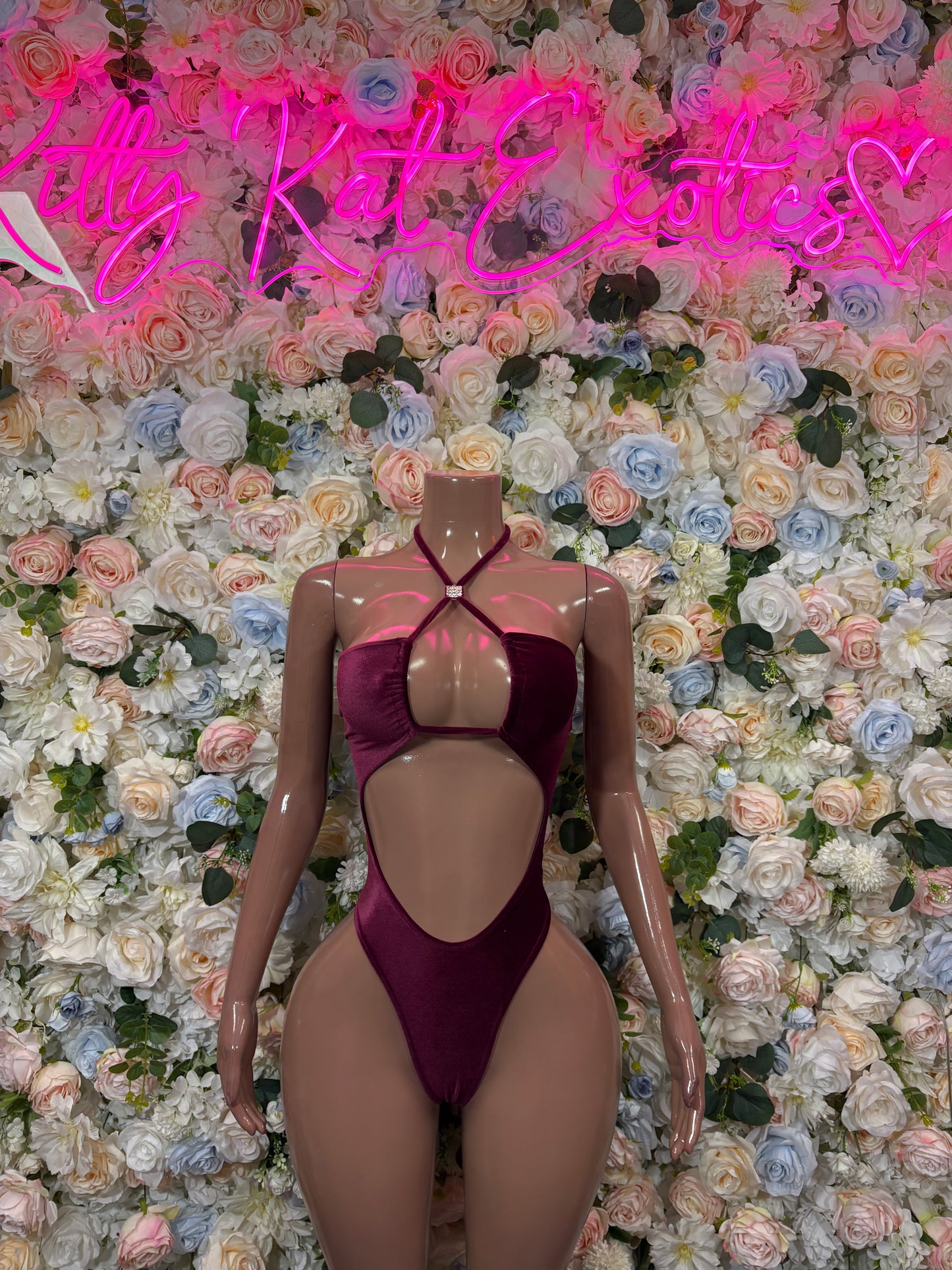 Burgundy Bodysuit Women’s Rave Festival Outfit - Exotic Dancewear