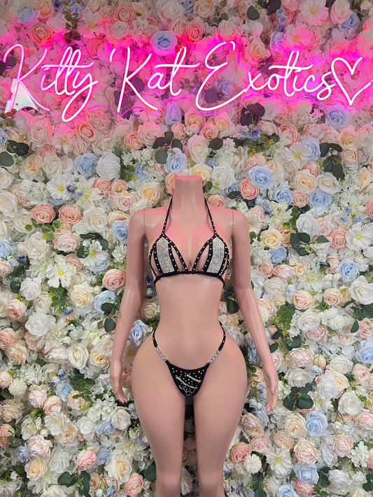 Black Rhinestone Bikini Set Festival Costume Ravewear