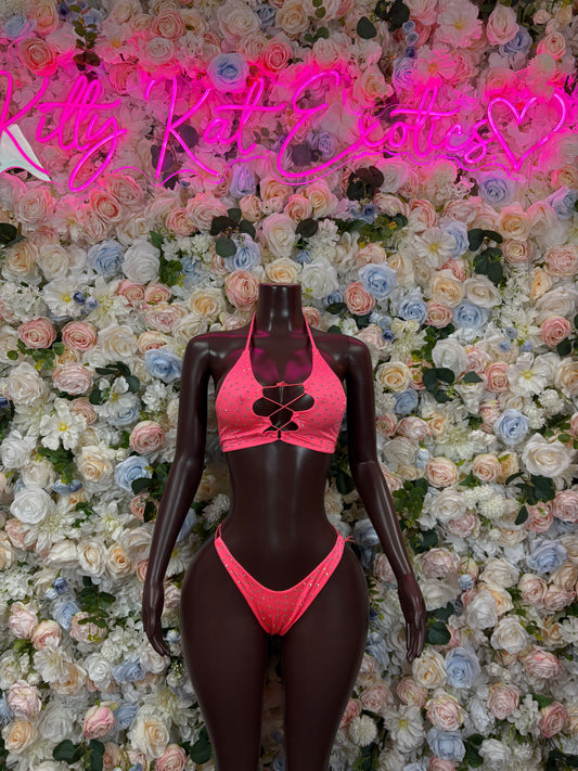 Coral Rhinestone Bikini Festival Clothing