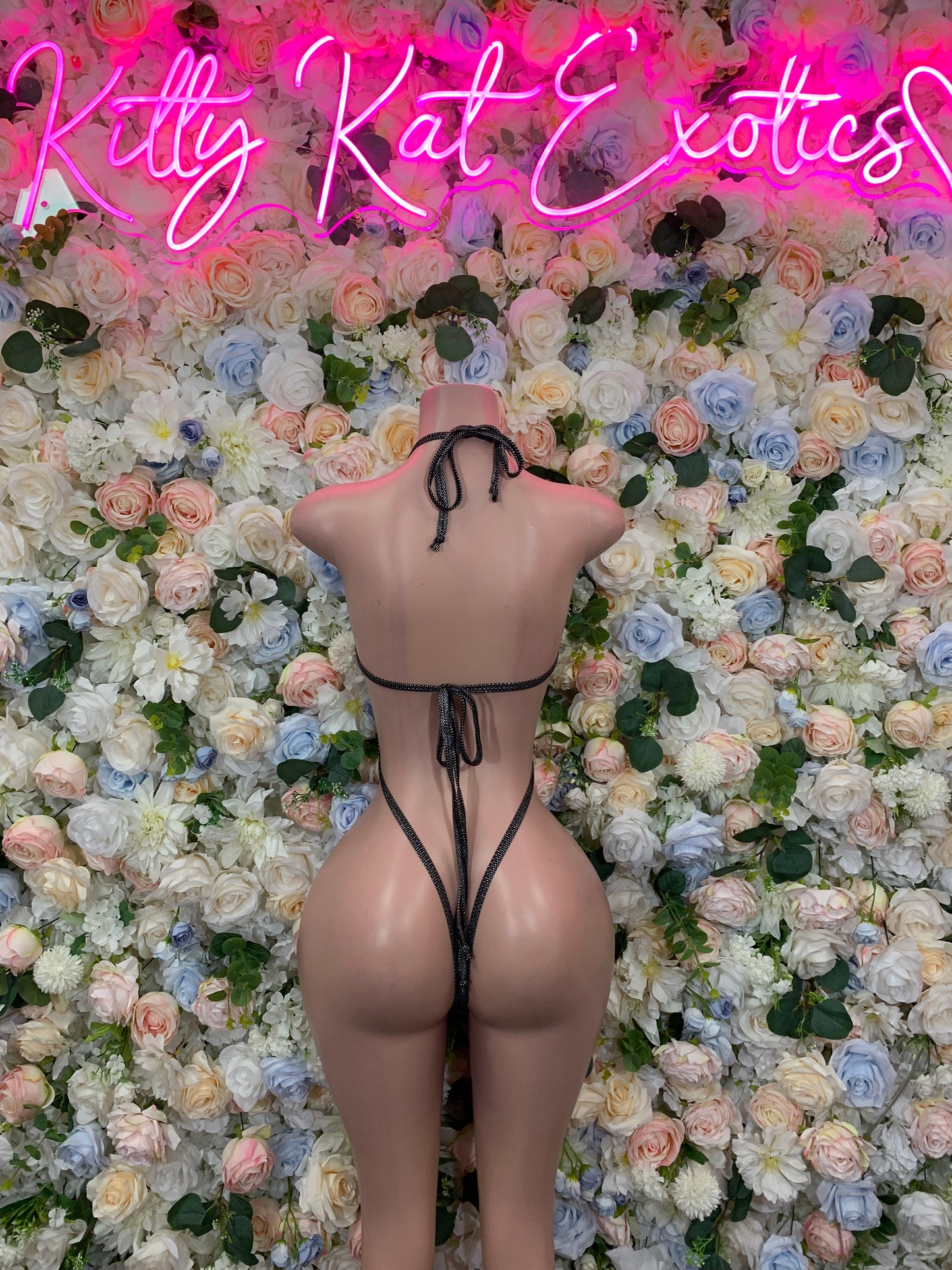 Black Latex Slingshot One Piece  – Rave Festival Outfit Bottlegirl Exotic Dance Clubwear Outfit
