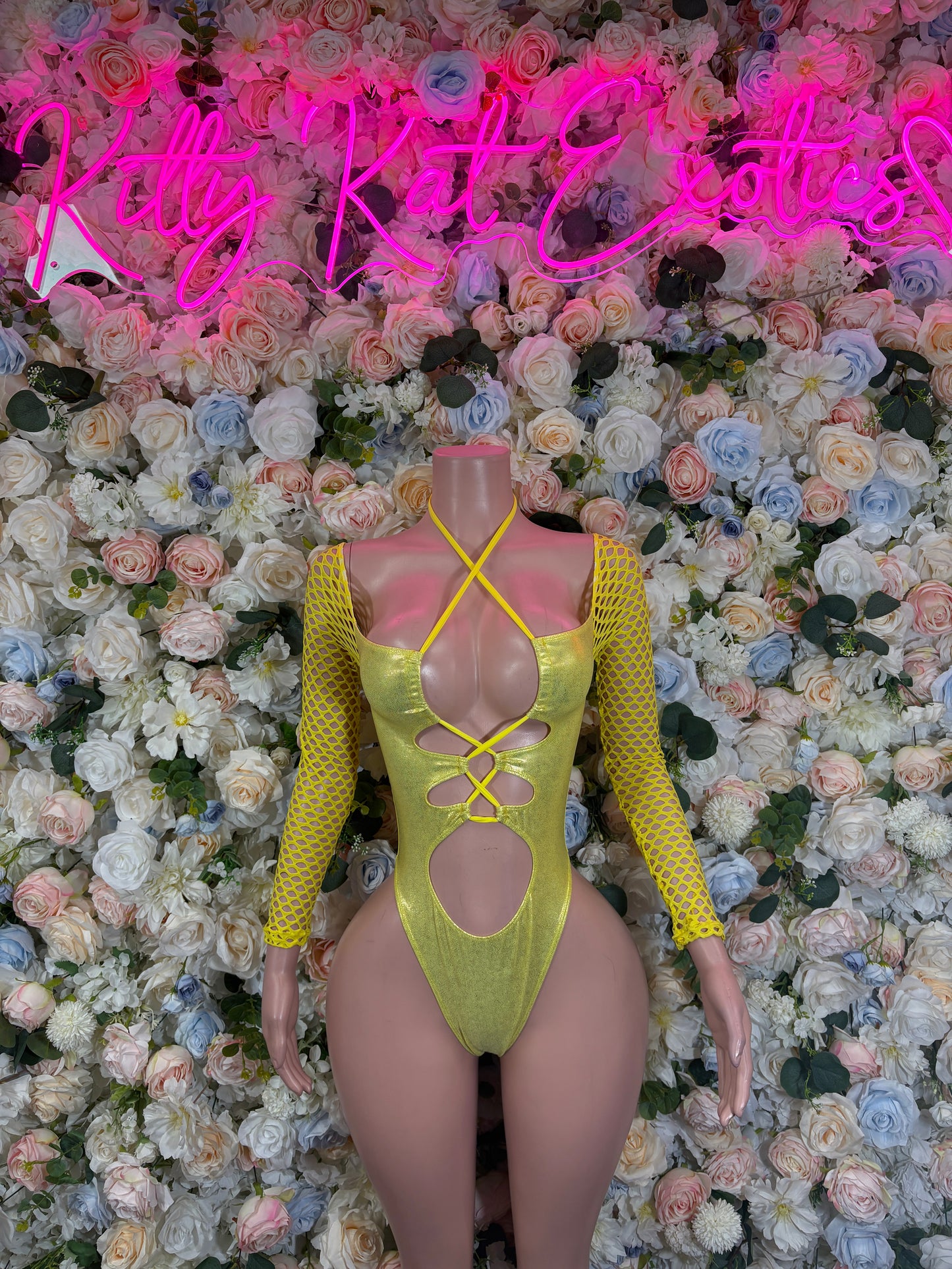 Bottlegirl Metallic Yellow Bodysuit: Rave Outfit, Festival Clothing