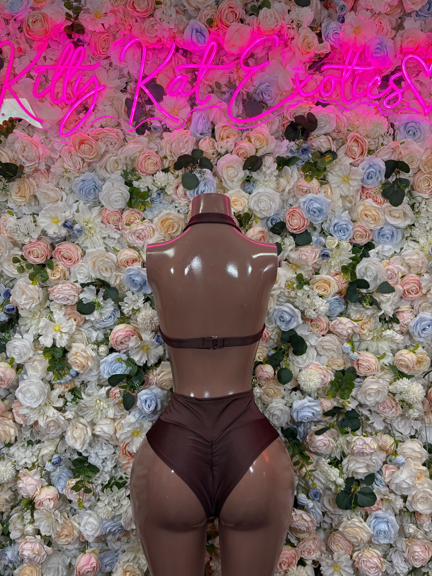 Brown Two Piece Bartender Set Exotic Dancewear Rave Festival Outfit