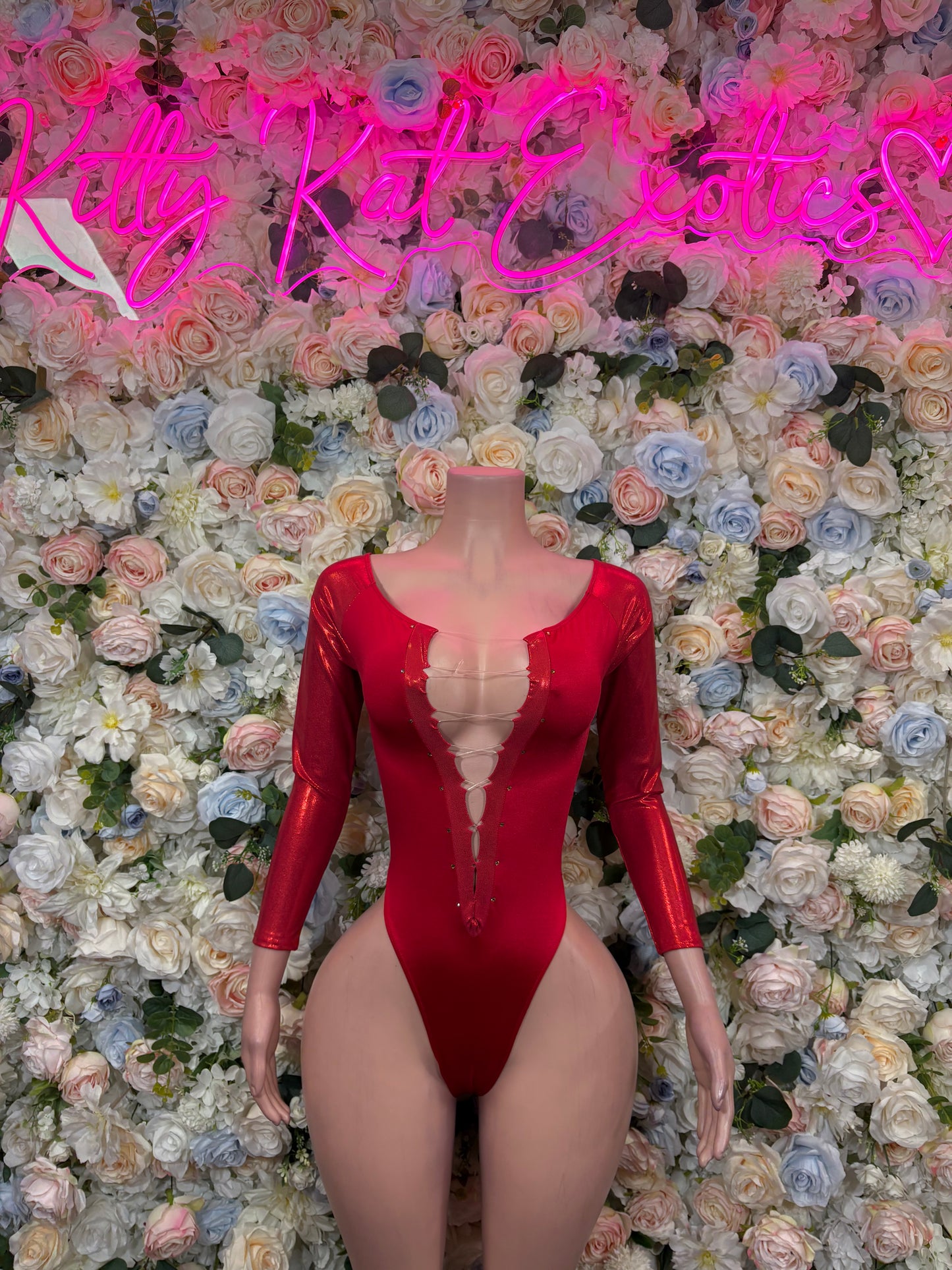 Red Bodysuit Rave Festival Outfit Women - Exotic Dancewear Stripper Clubwear Bottle Girl Ravewear