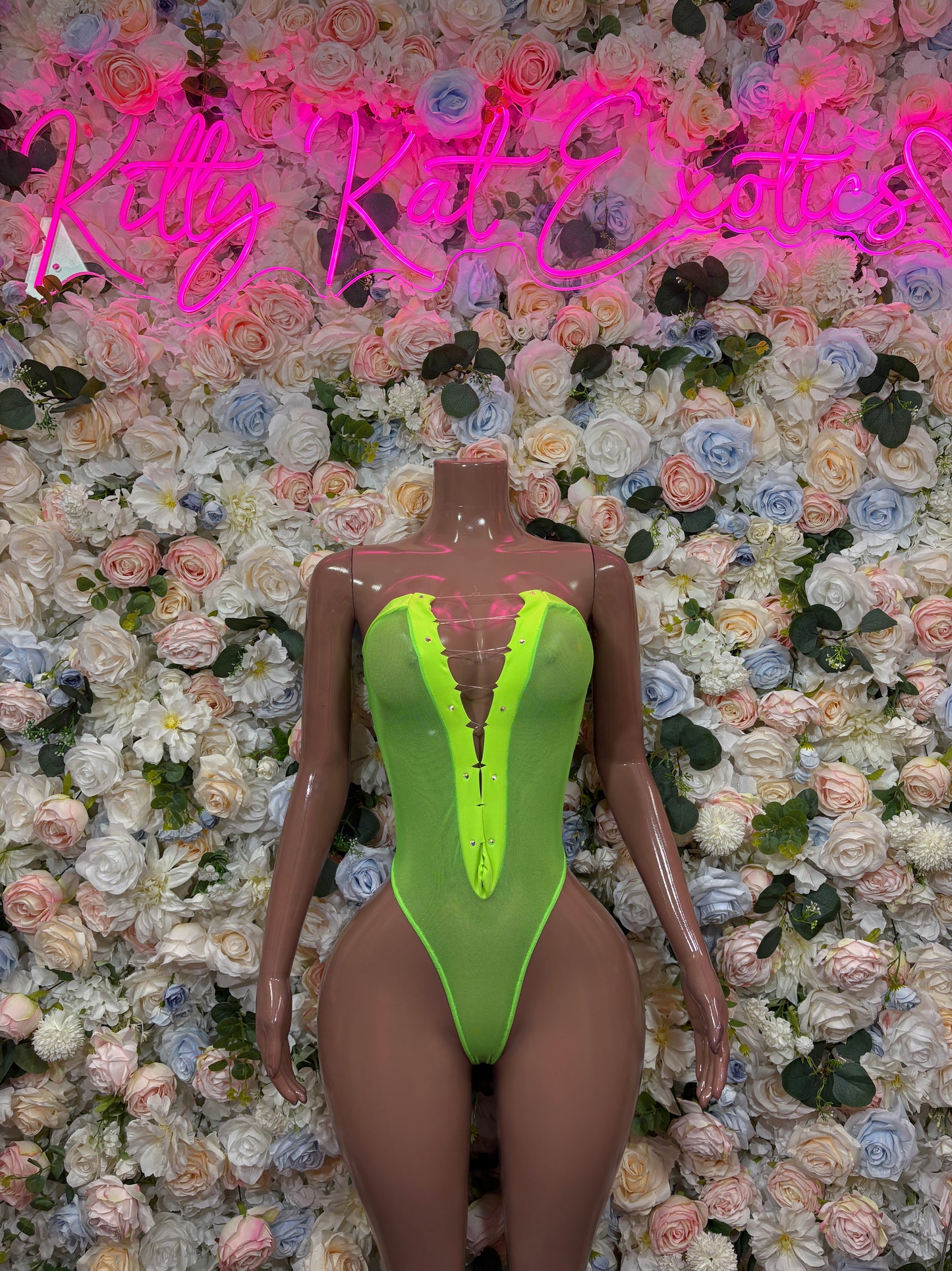 Exotic Dancewear One-Piece Bodysuit - Neon Green Raves, & Festival Clothing