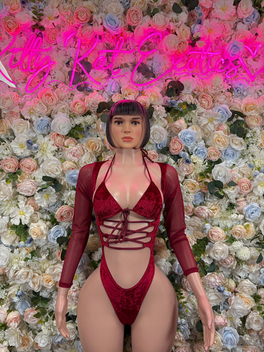 Bartender Bottlegirl Bodysuit Red Velvet  - Bartender Luxury Design | Exotic Dancewear Festival Outfit Rave