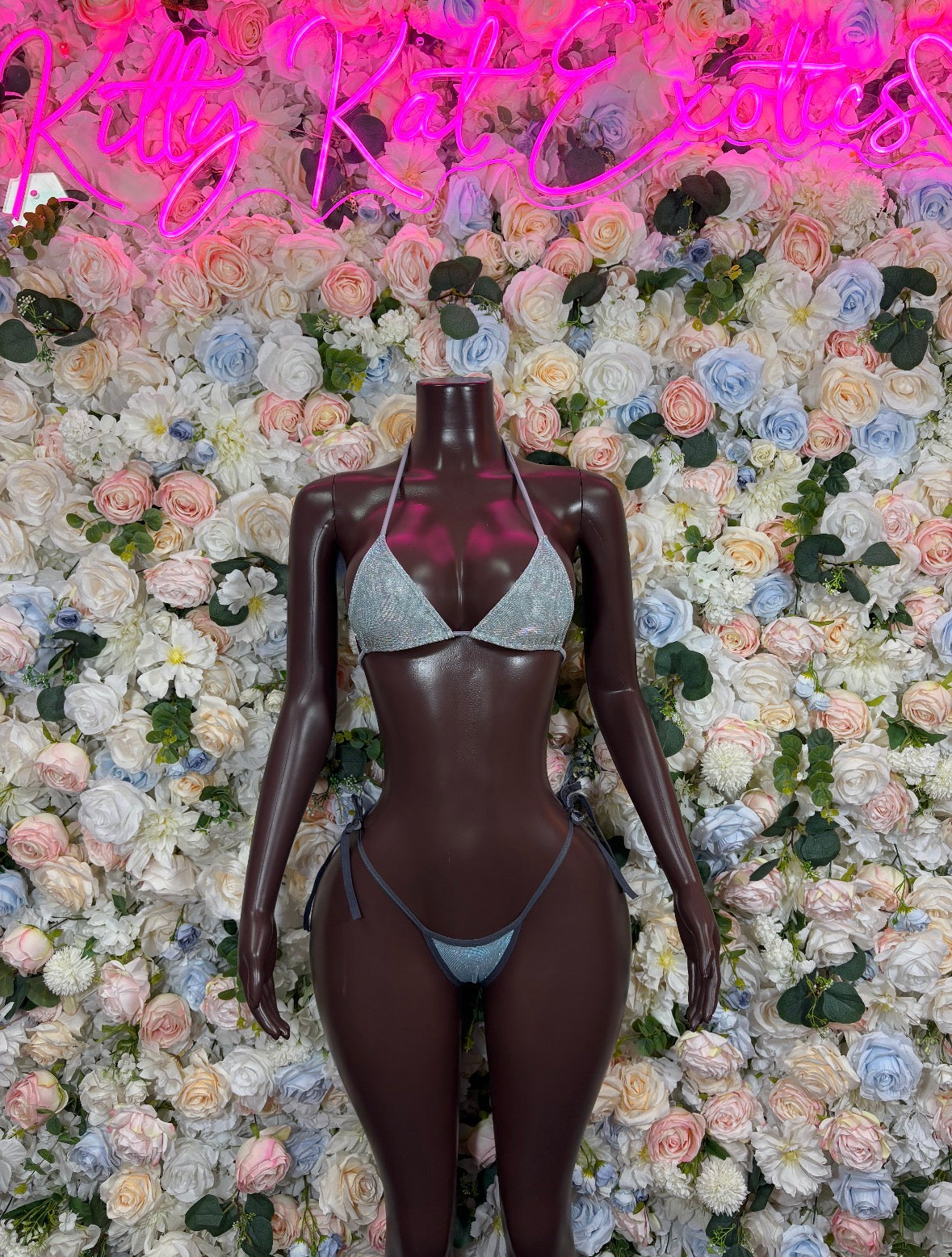 Silver Metallic Bikini Two-Piece Dancewear, Festival Clubwear Outfit