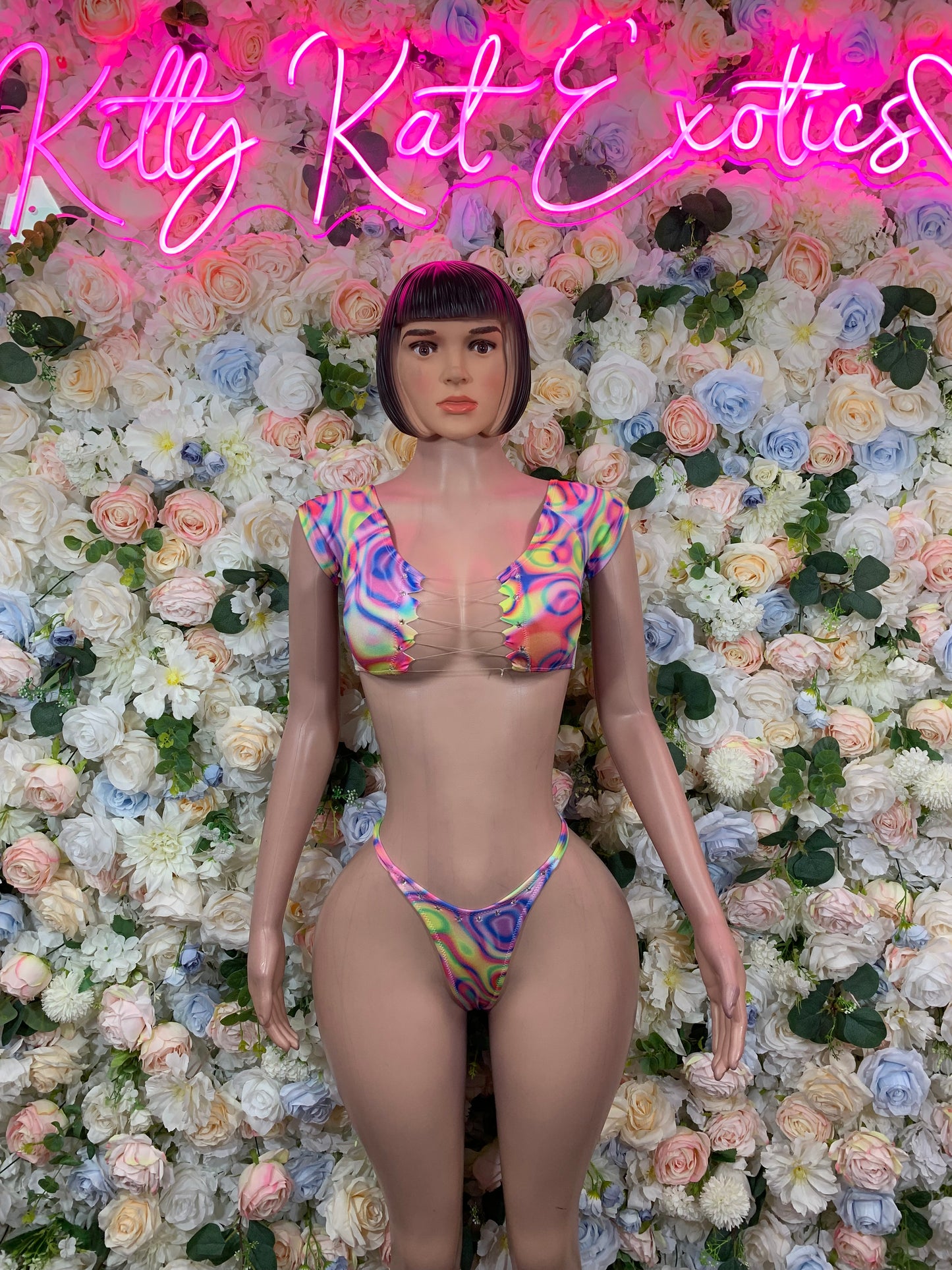 Multicolor Two Piece Bikini Piece Outfit, Rave Festival Wear