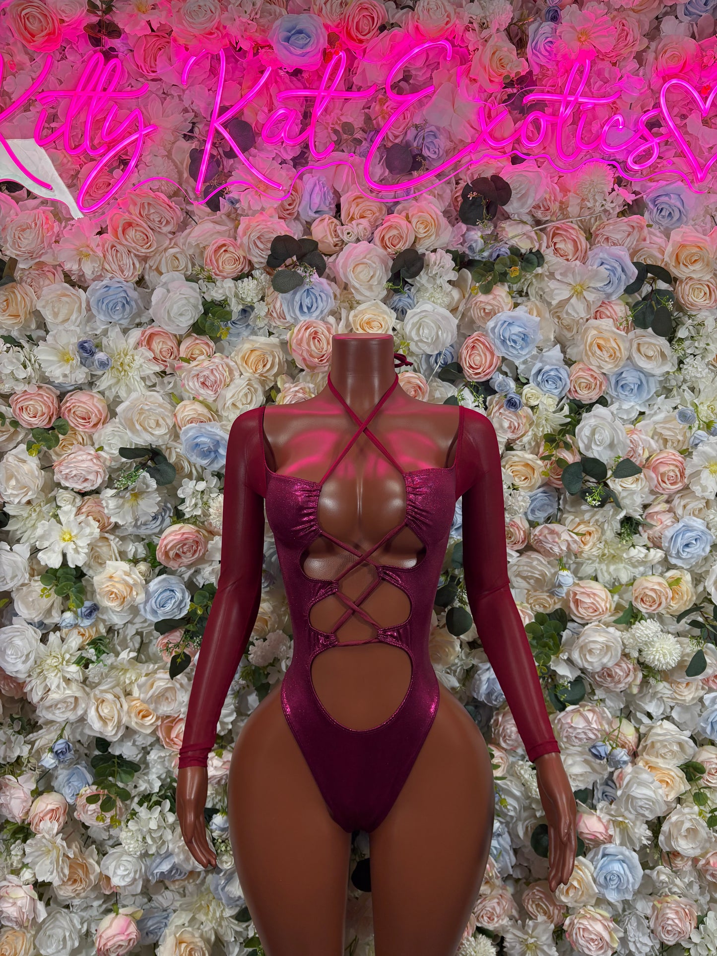 Bottlegirl One-Piece Bodysuit Burgundy - Custom Design | Exotic Dancewear for Performers, Raves, & Nights Out