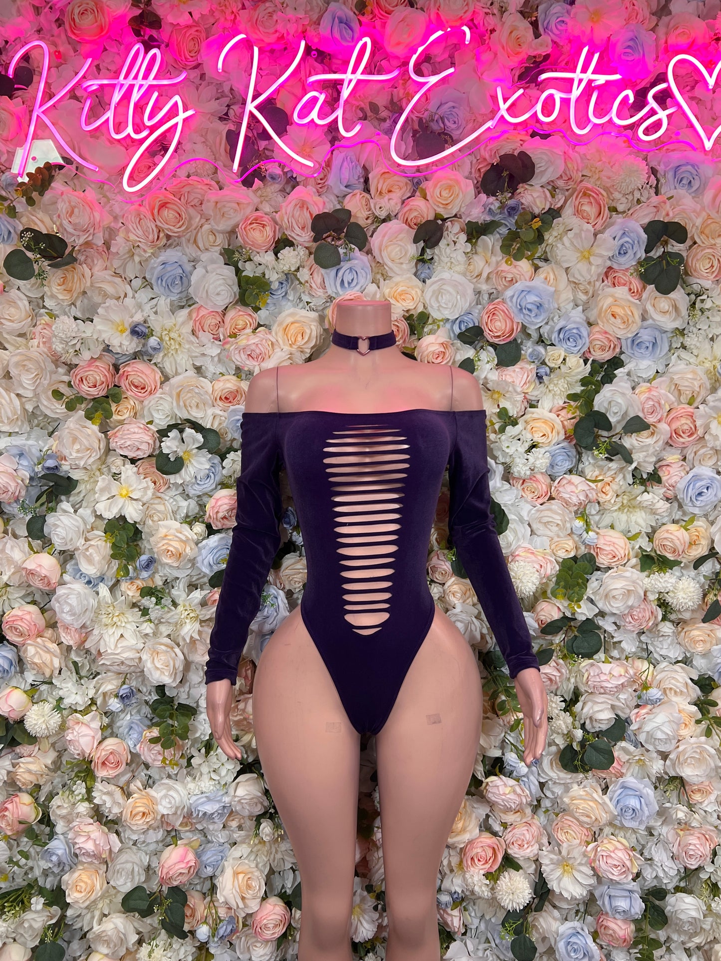 Bartender Bodysuit Purple Velvet  One Piece Festival Outfit Clubwear Bottlegirl Outfit