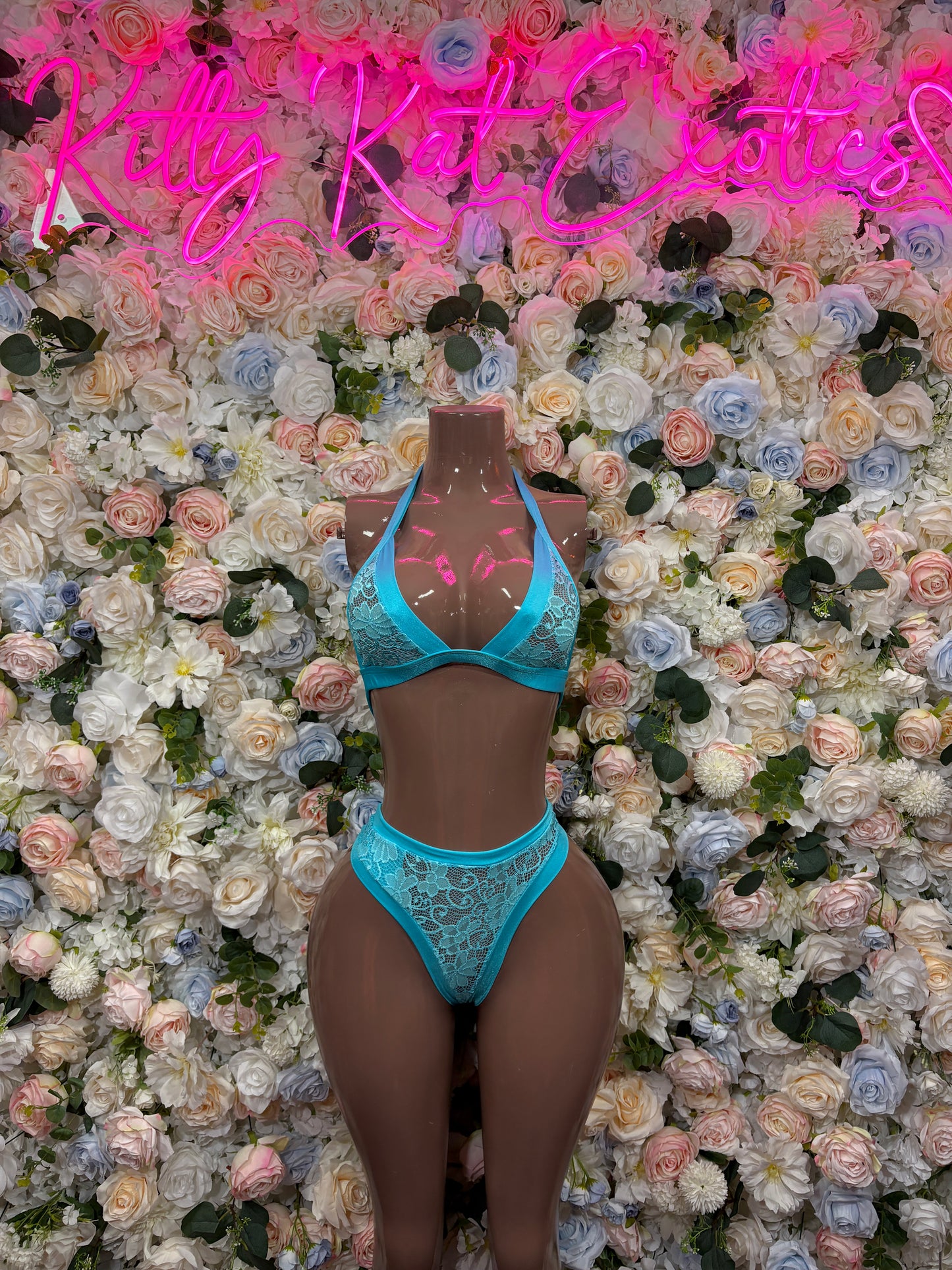 Turquoise Two-Piece Bikini Set Exotic Dance & Rave Wear Festival Bodysuit