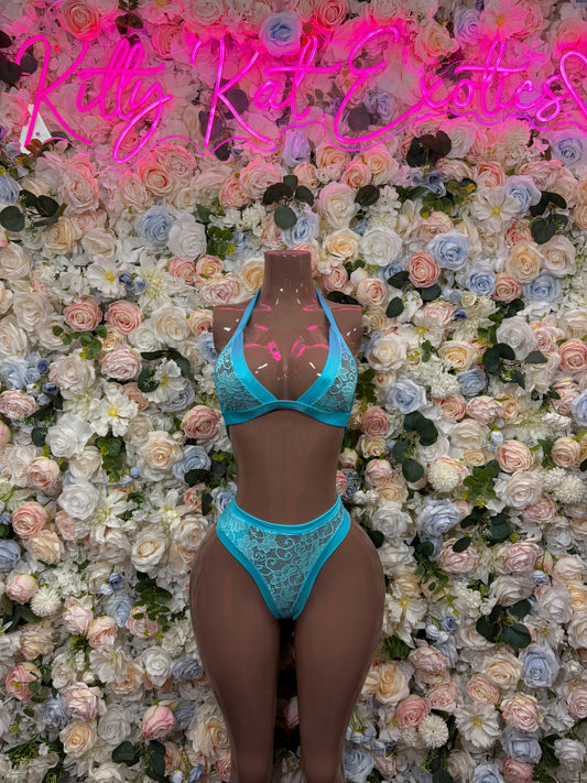 Turquoise Two-Piece Bikini Set Exotic Dance & Rave Wear Festival Bodysuit