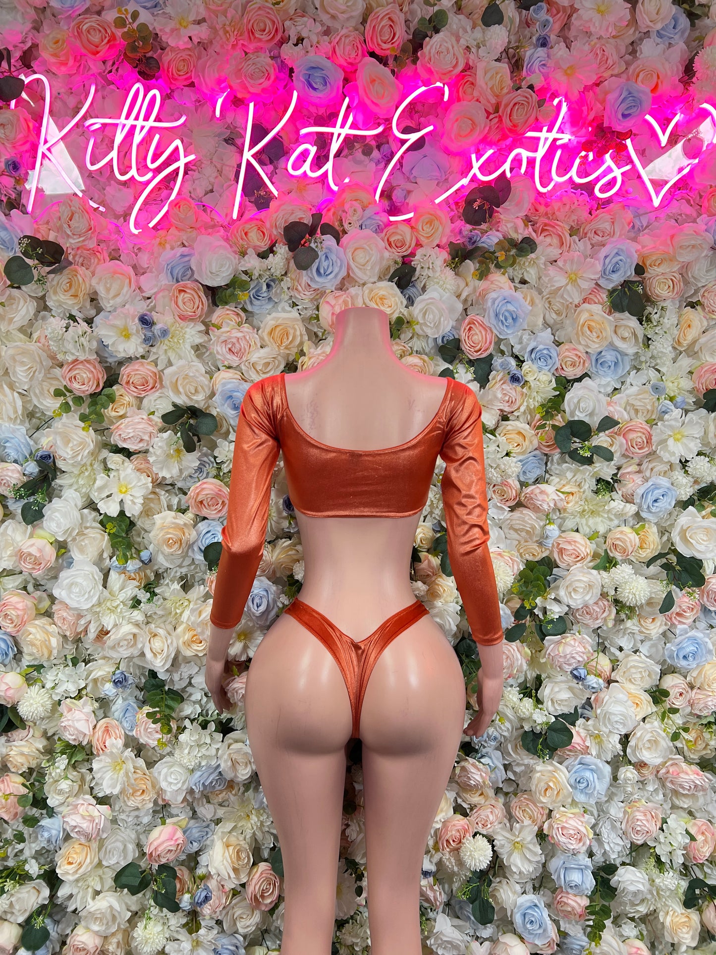 Bottlegirl New Years Orange Metallic Two Piece New Year’s Eve Outfit, Exotic Dancewear, Stage Performance Costume, Sexy Festival Wear