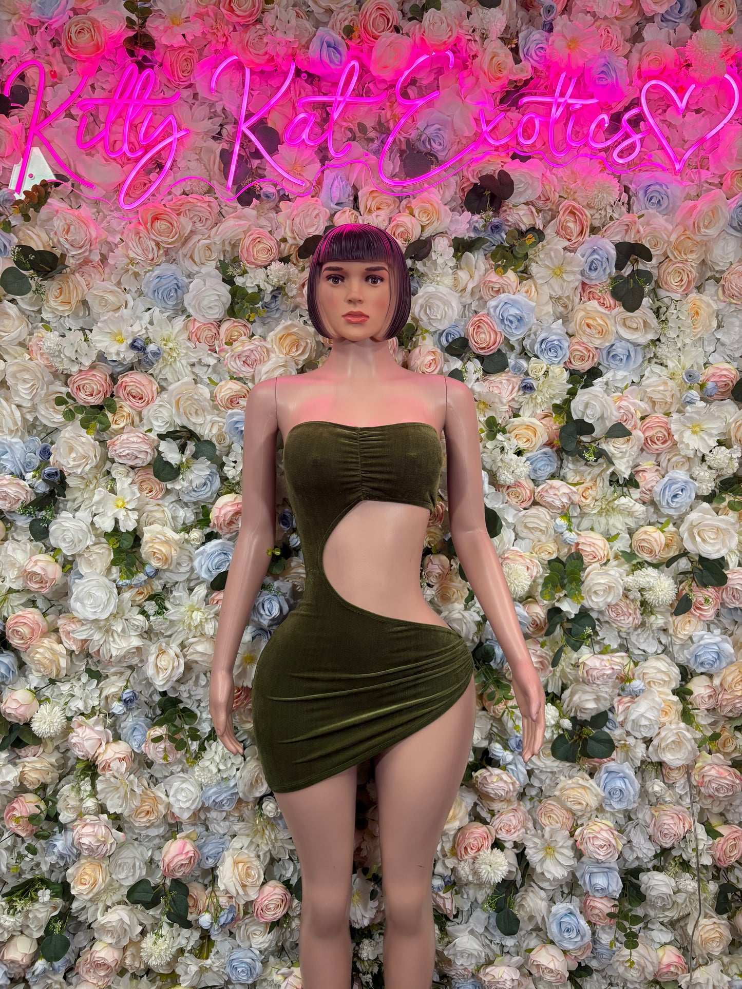Olive Green Velvet Dress - Sexy Formal Evening Dress, Exotic Dancewear, Date Night Outfit, Rave Festival Clubwear