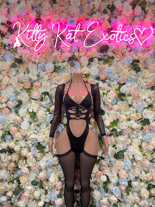 Bottlegirl Black Bodysuit  - One Piece Bartender Outfit, EDM Dancewear, Party Clubwear