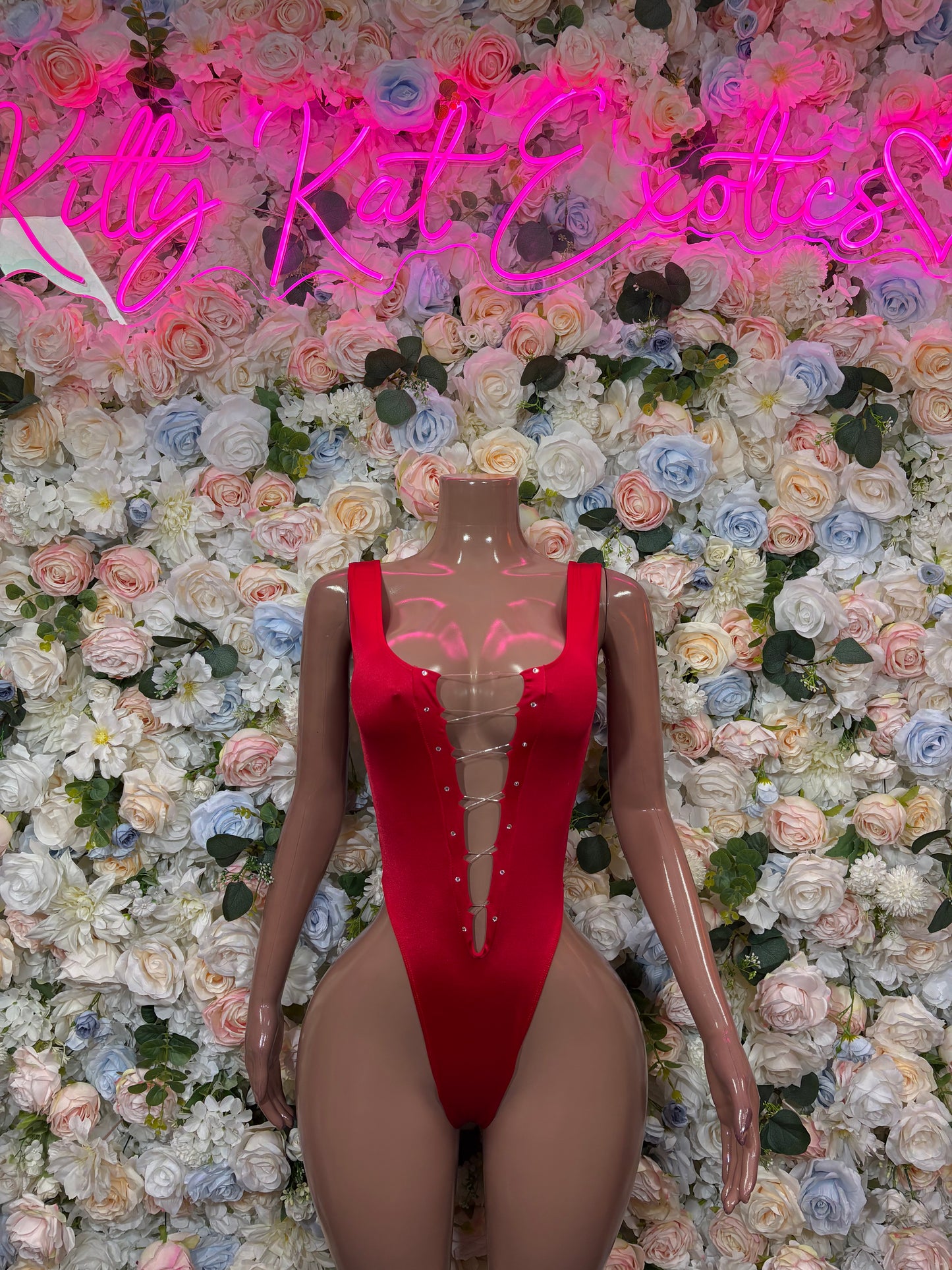Red Bodysuit Rave Festival Outfit Women - Exotic Dancewear Stripper Clubwear Bottle Girl Ravewear
