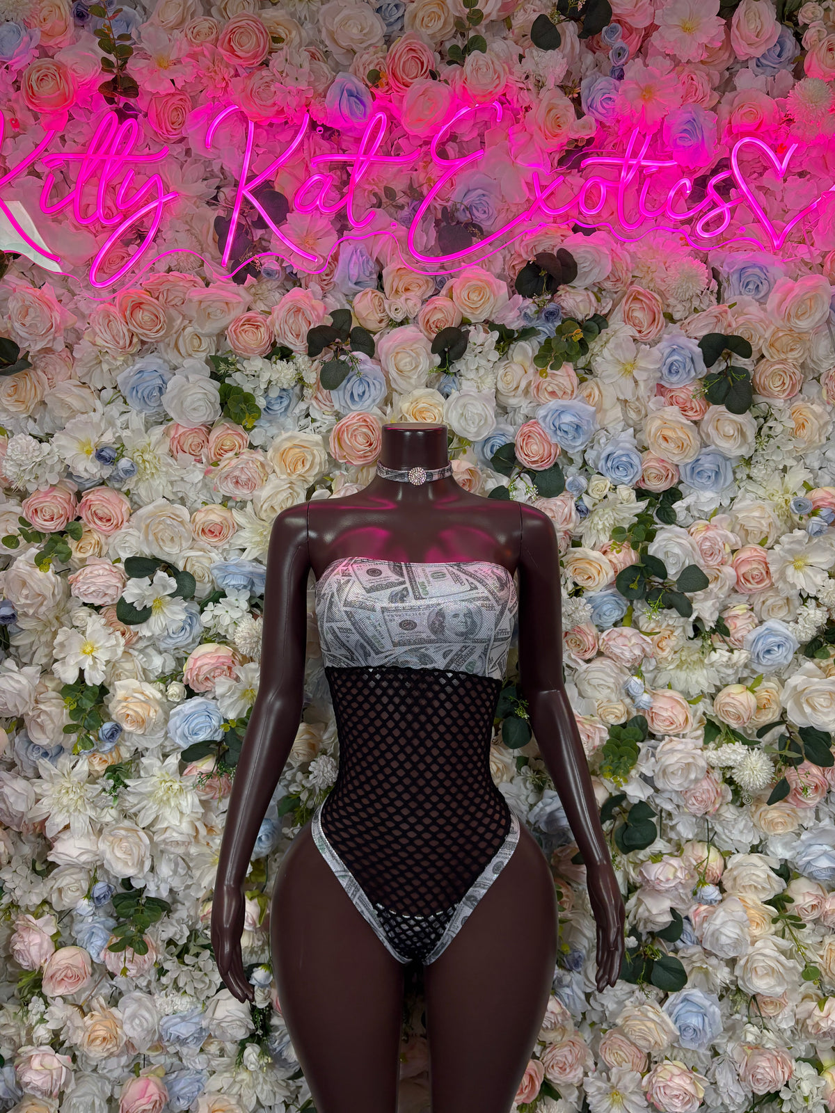 Money Print One Piece Bodysuit - Festival Outfit,  Party Costume, Glitter Dancewear, Boho Clubwear