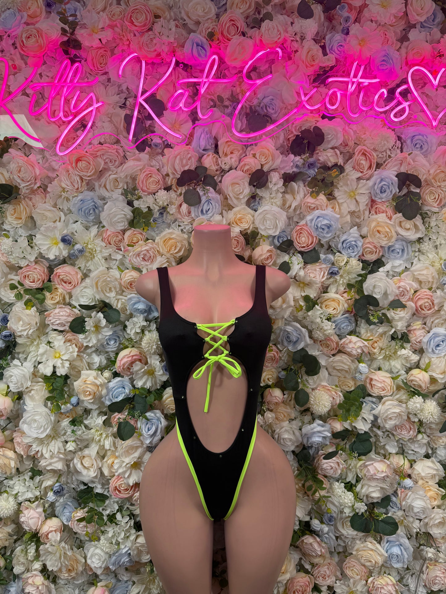 Black And Neon Bodysuit One-Piece Ravewear Bartender Outfit Clubwear
