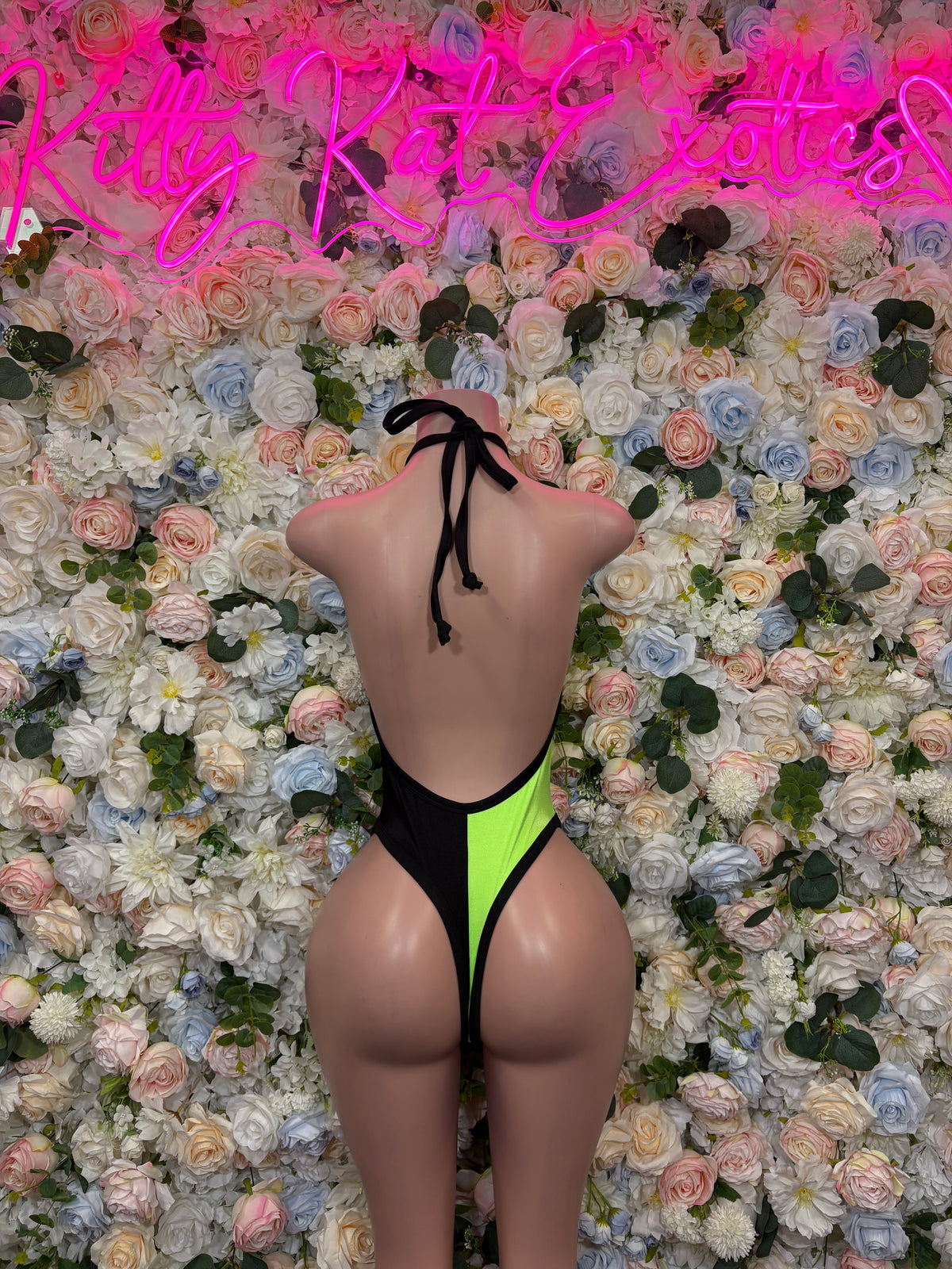Neon Green & Black Villian Costume Cutout Bottle Girl Bodysuit