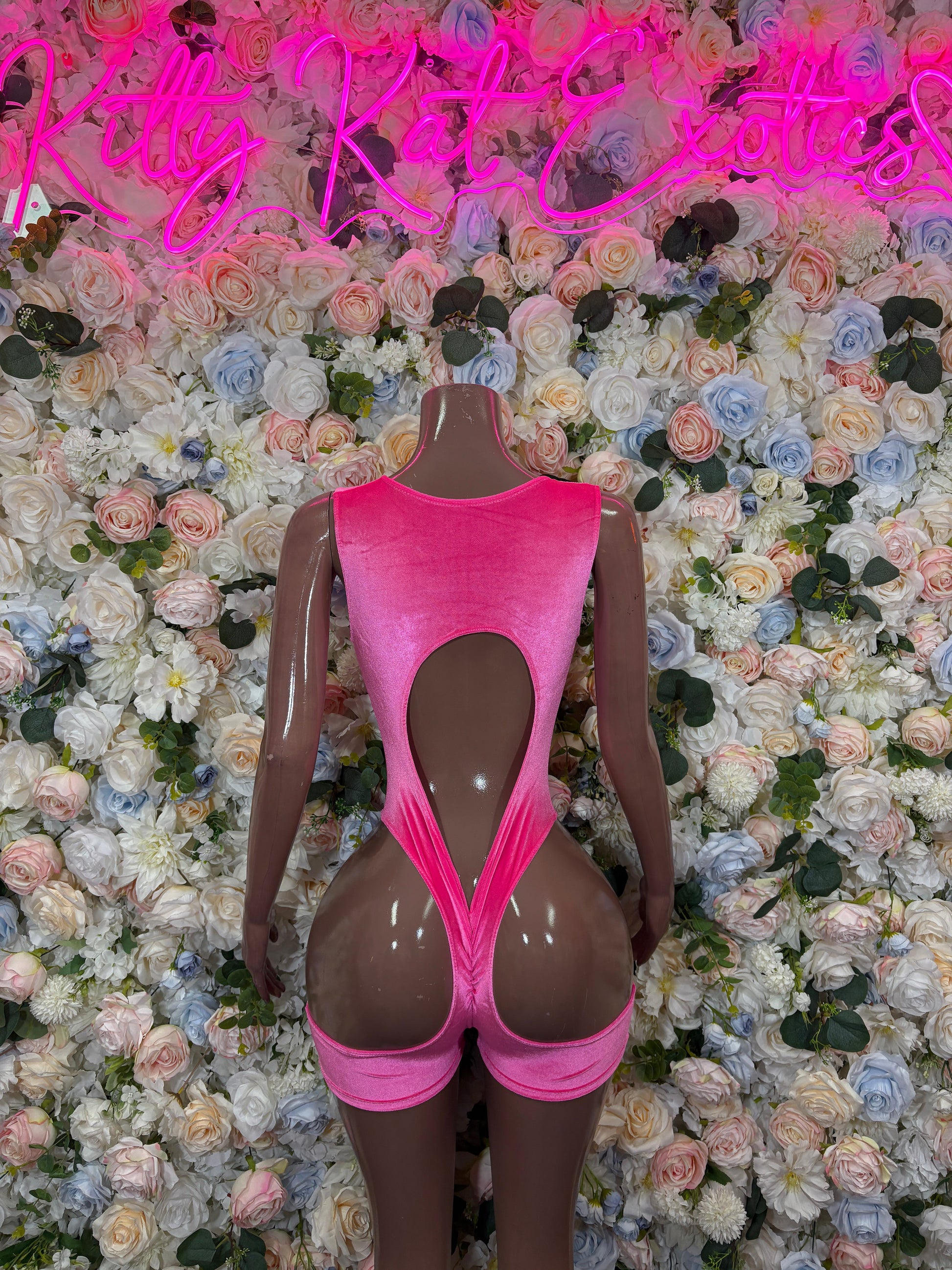 Hot pink rhinestone cutout bottlegirl set back view - KittyKatExotics
