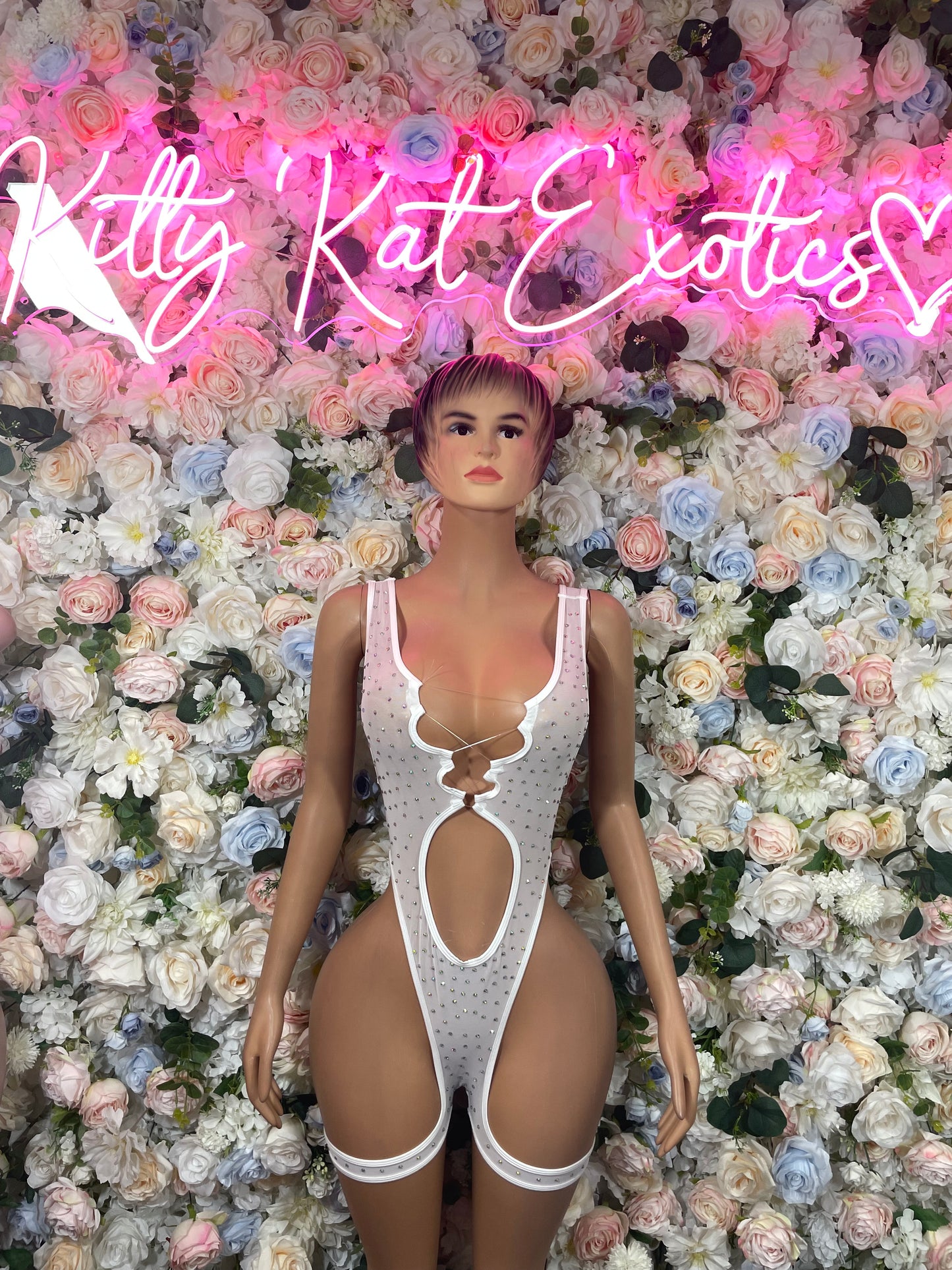 Rhinestone Bodysuit White  Exotic Dancewear
