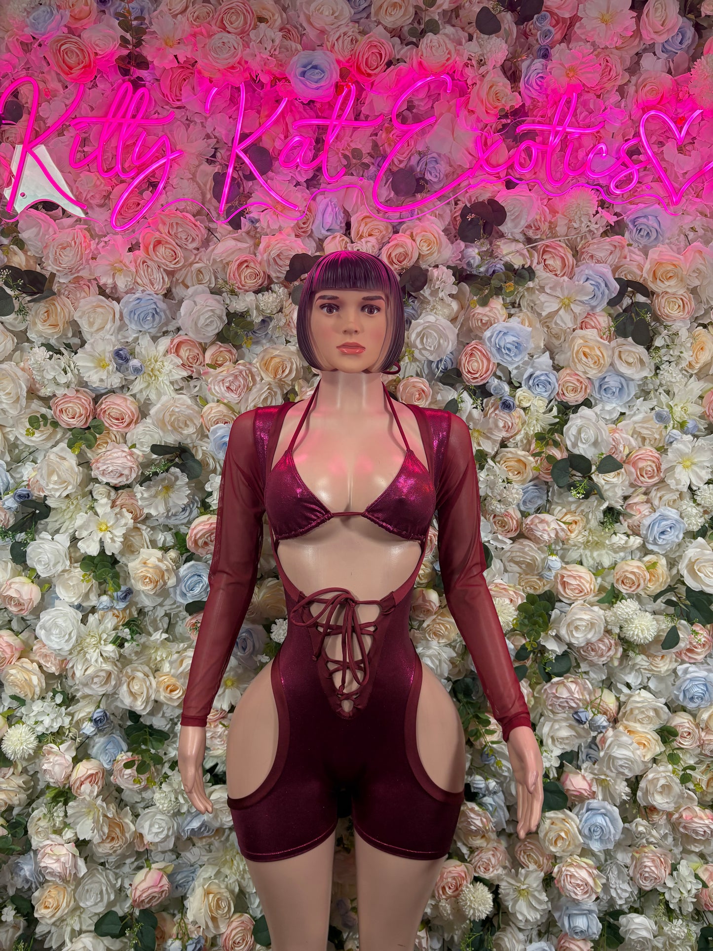 Bottlegirl One-Piece Bodysuit Burgundy - Custom Design | Exotic Dancewear for Performers, Raves, & Nights Out