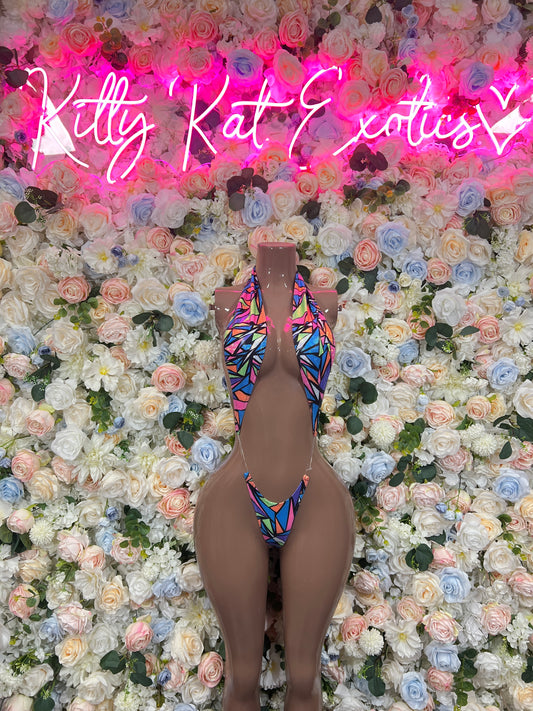 Rave Outfit Multicolor One Piece Set – Festival Costume, Exotic Dancewear