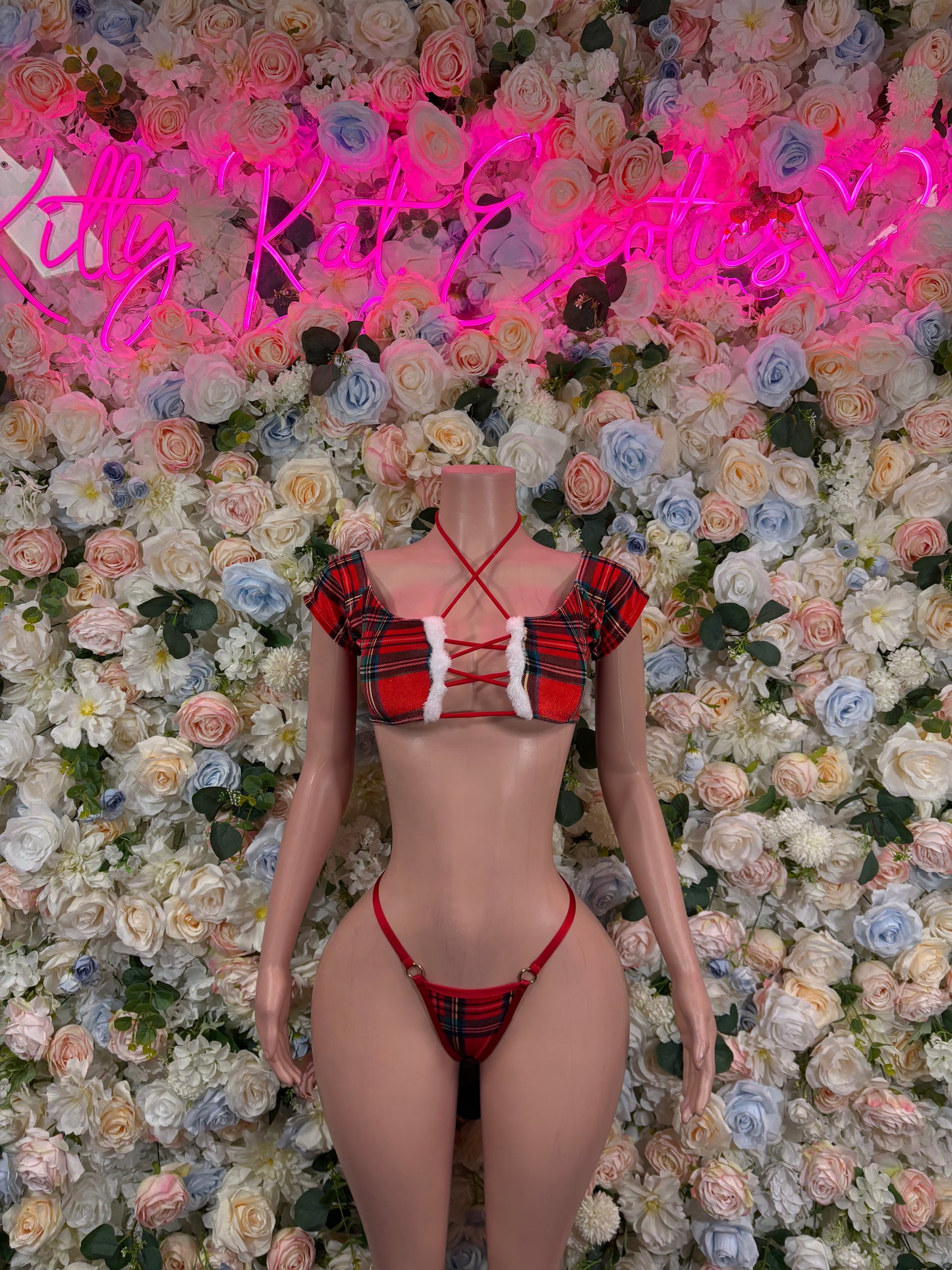 Christmas Holiday Outfit Two Piece Bikini “Gift” Red Santa Exotic Dancewear Costume Holiday