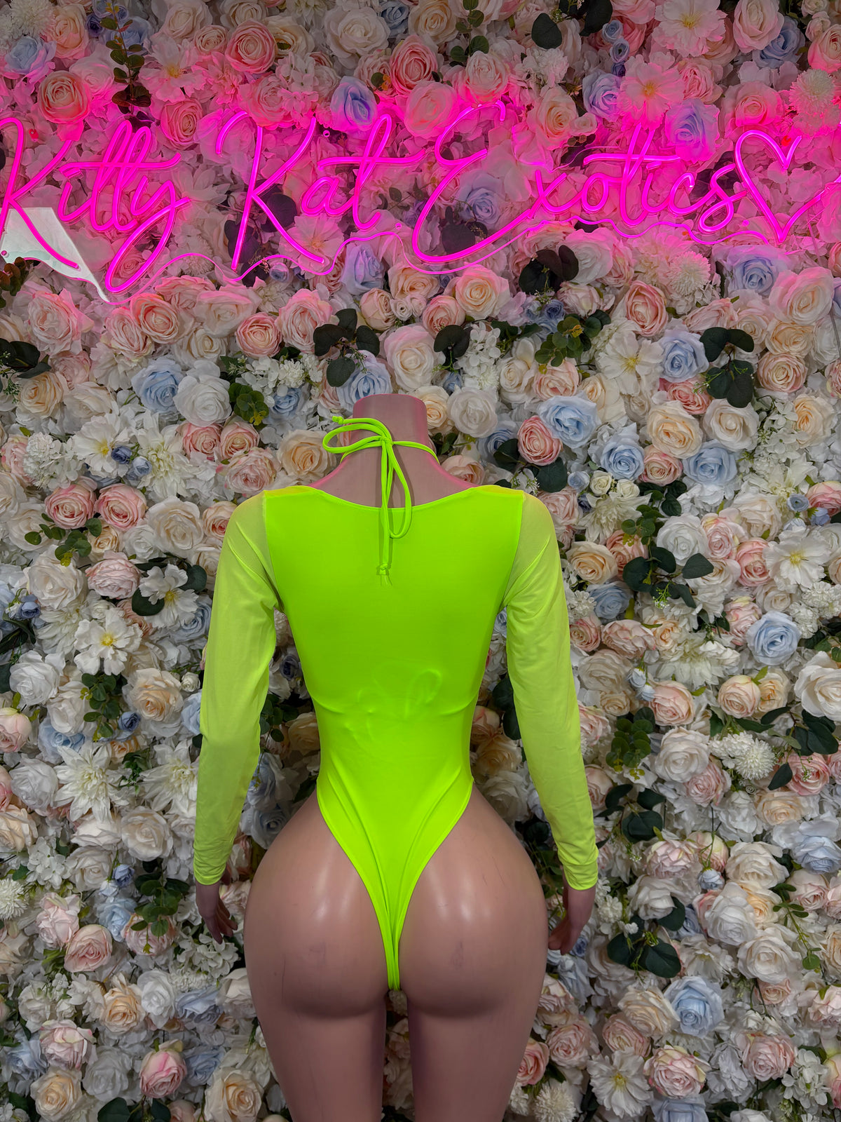 Neon Green Bottlegirl Bodysuit, Long Sleeve Rave Outfit, Festival Clubwear