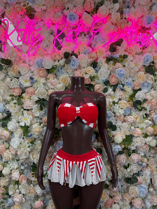 Christmas Costume Two Piece Skirt Set Outfit – Holiday Bartender Dancewear Set for Holiday Parties