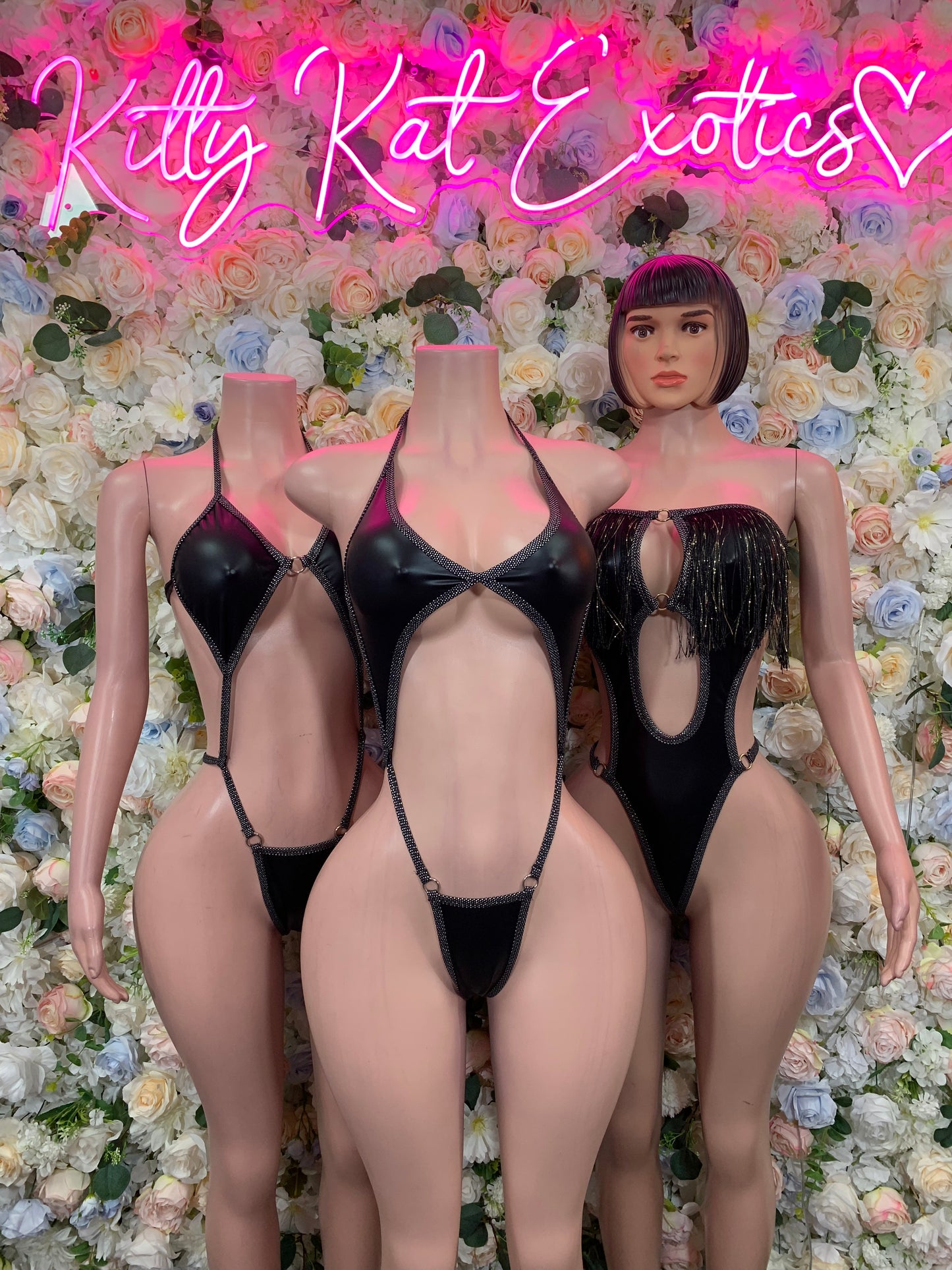 Black Latex Slingshot One Piece  – Rave Festival Outfit Bottlegirl Exotic Dance Clubwear Outfit