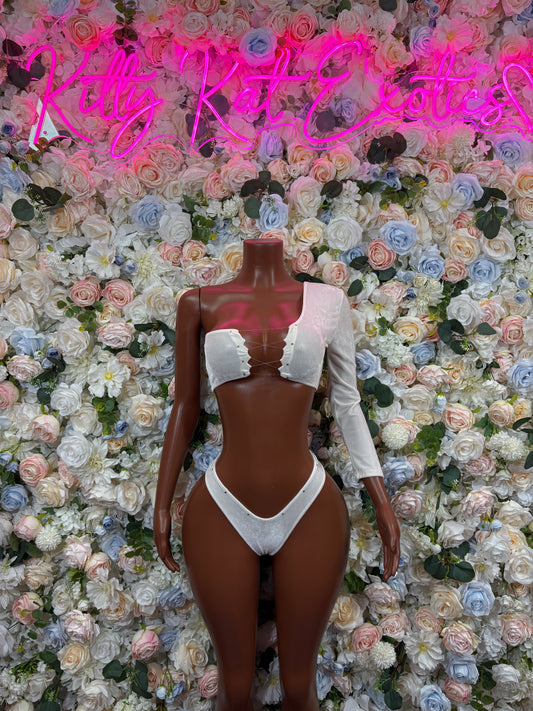 White Two Piece Festival Bikini - Rave Outfit, Exotic Dancewear, Summer Outfit