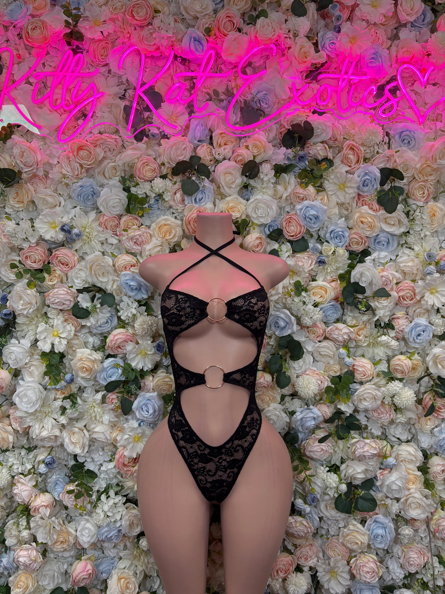 Black lace dance bodysuit with crisscross back straps and cutout front
