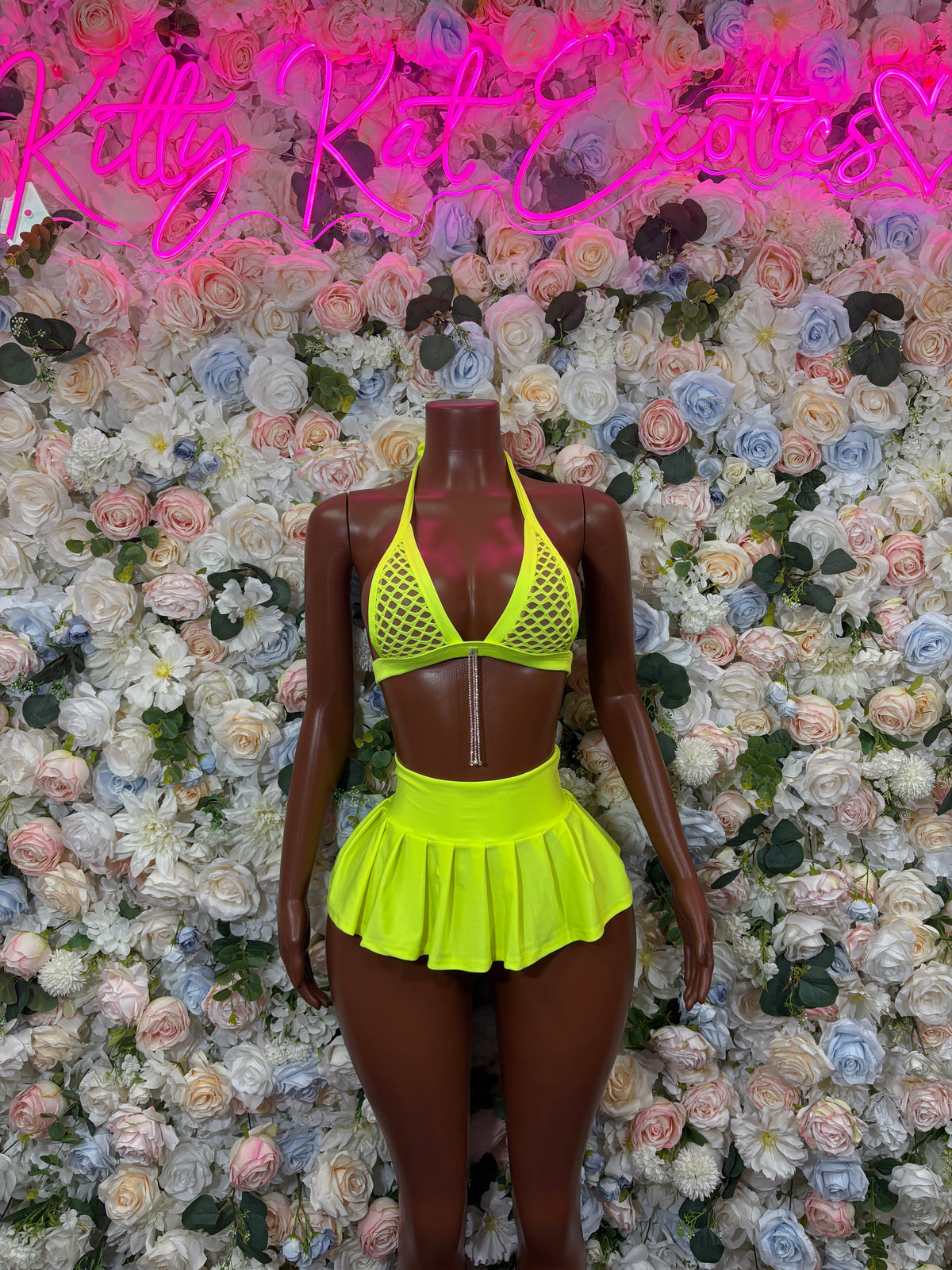 Yellow Two Piece Skirt Neon Festival Outfit,  Dancewear, Party Clubwear