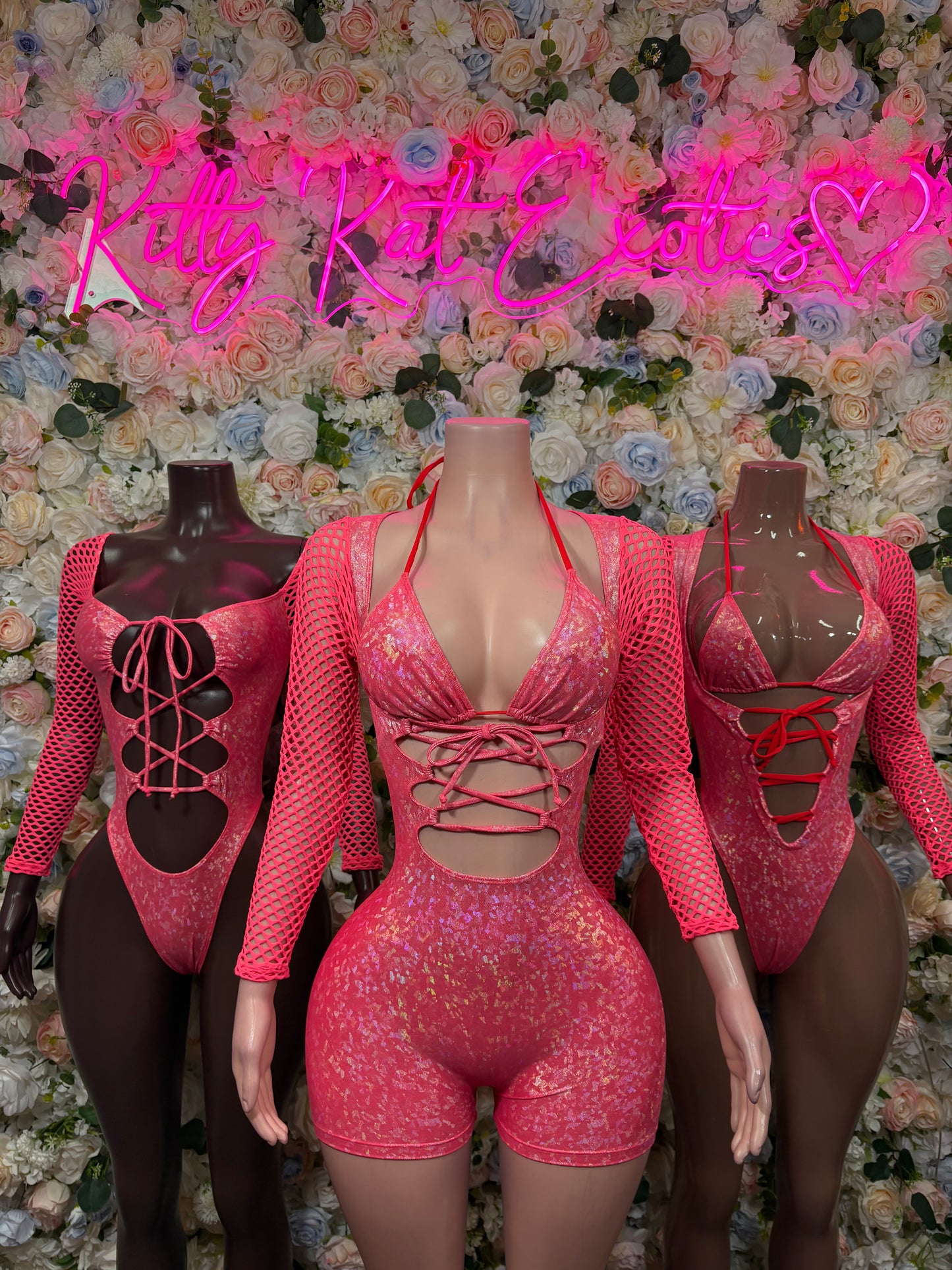 Bottlegirl Bodysuit Pink Crushed  Metallic Bodysuit - Exotic Dancewear, Rave Outfit